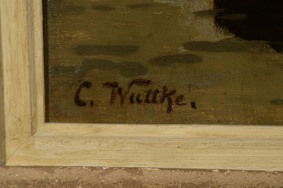 Detail a: Carl Wuttke, 1849 Trzebnica/Polen-1927 München, Studium an den Akademien Berlin, München und Düsseldorf bei Eugen Dücker, 1874-76 Wanderung über ...