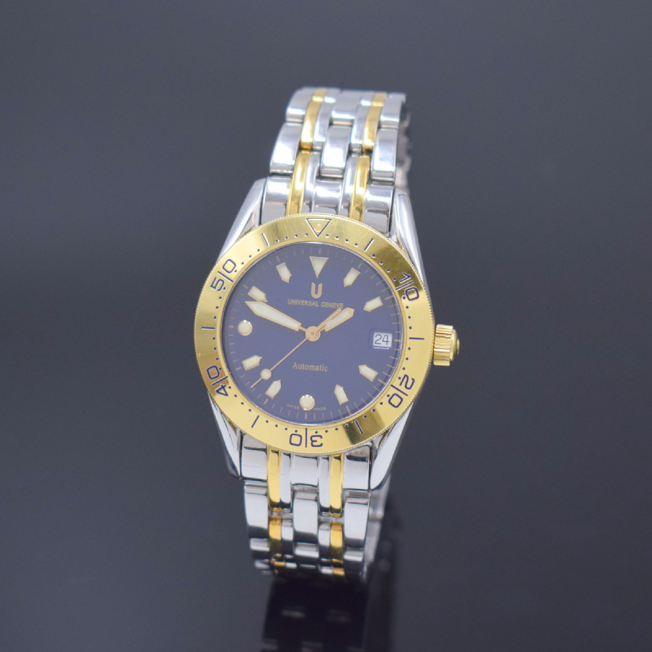 UNIVERSAL GENEVE Herrenarmbanduhr in Stahl/ Gold Referenz 271.175, Schweiz lt. orig. Papier verk. 07/2000, Automatik, beids. vergl. Geh., Boden ...