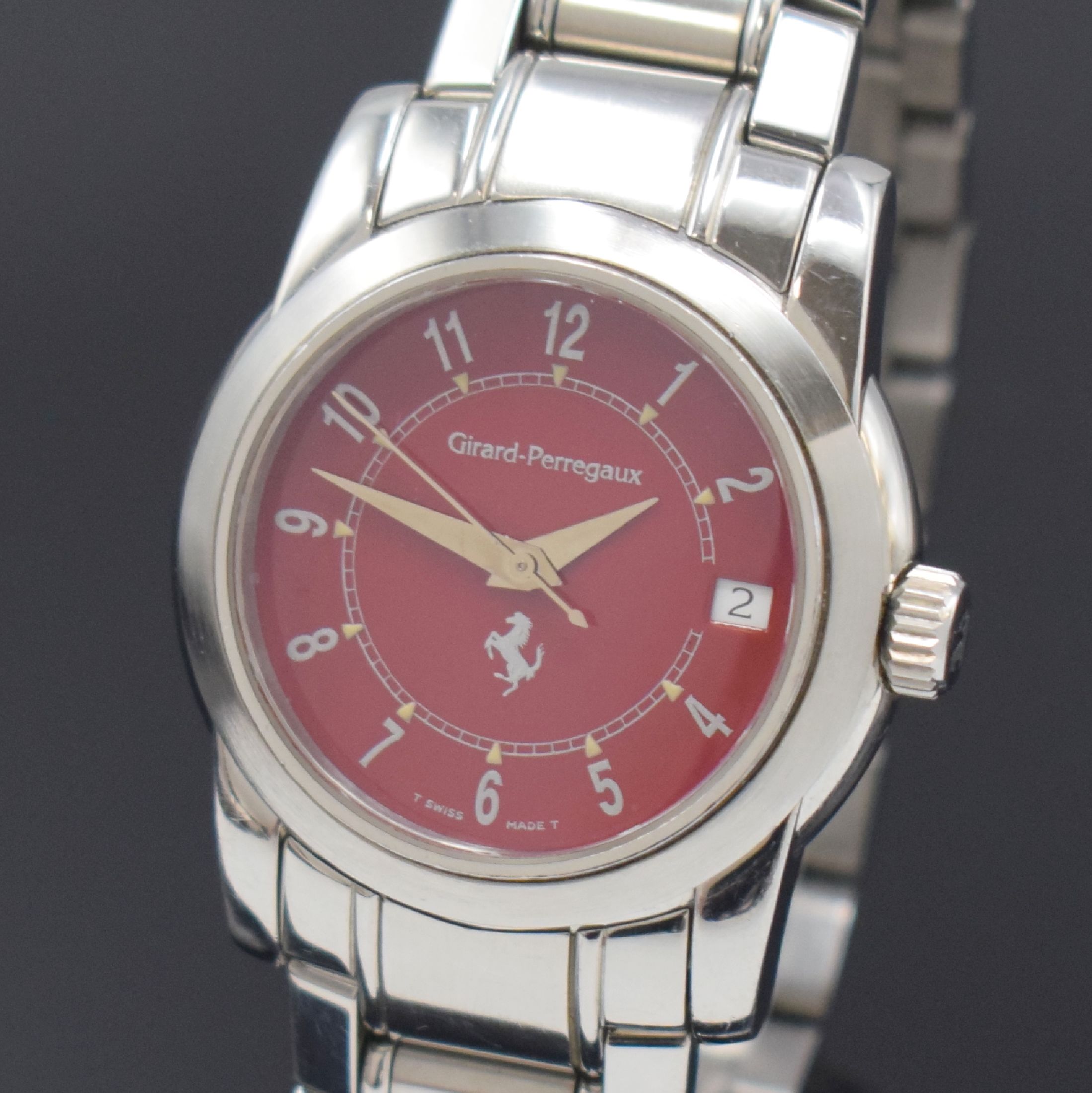 Detail a: GIRARD PERREGAUX für FERRARI Armbanduhr in Stahl/Stahlband Referenz 8025, Schweiz um 2000, Automatik, 6-fach verschr. Geh., rotes Zifferbl. m. ...