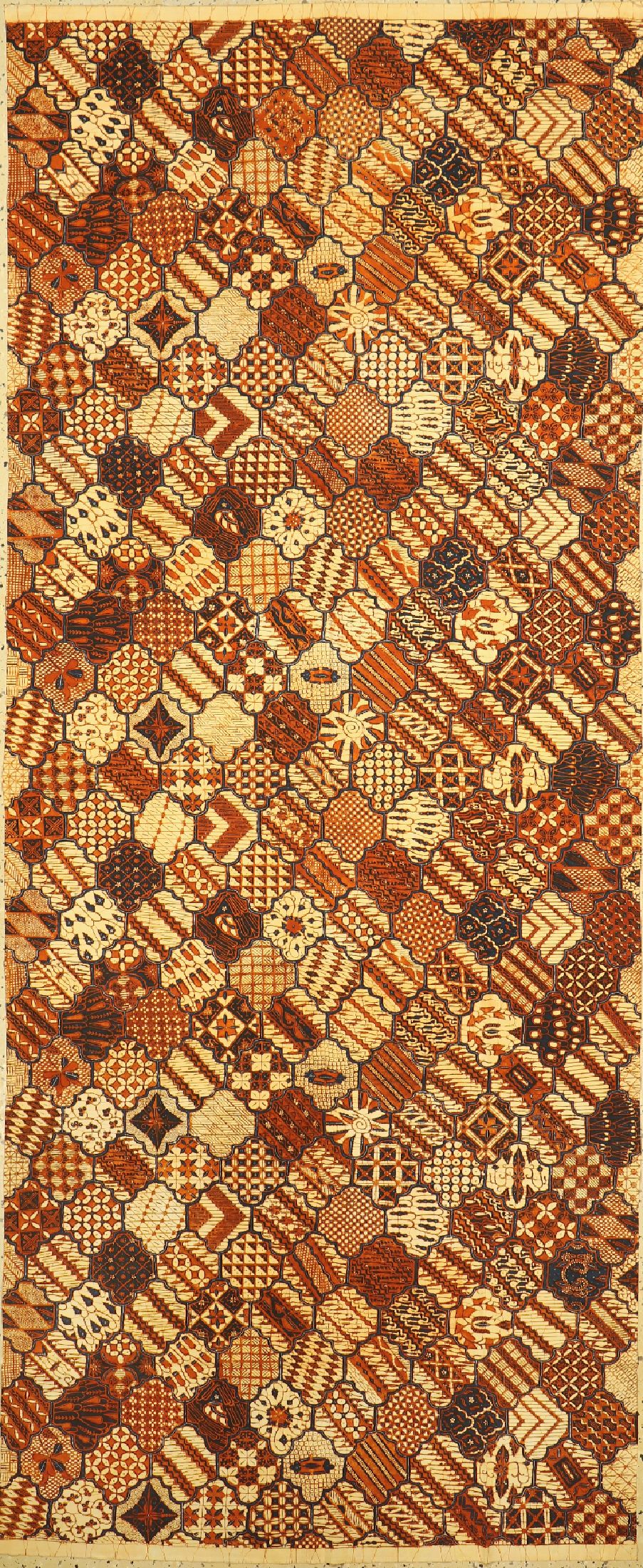 Batik, Yogyakarta, um 1950, Baumwolle, seltener Yogyaan Sekar Jagad Entwurf. EHZ: 1-2, ca. 252 x 105 cm.