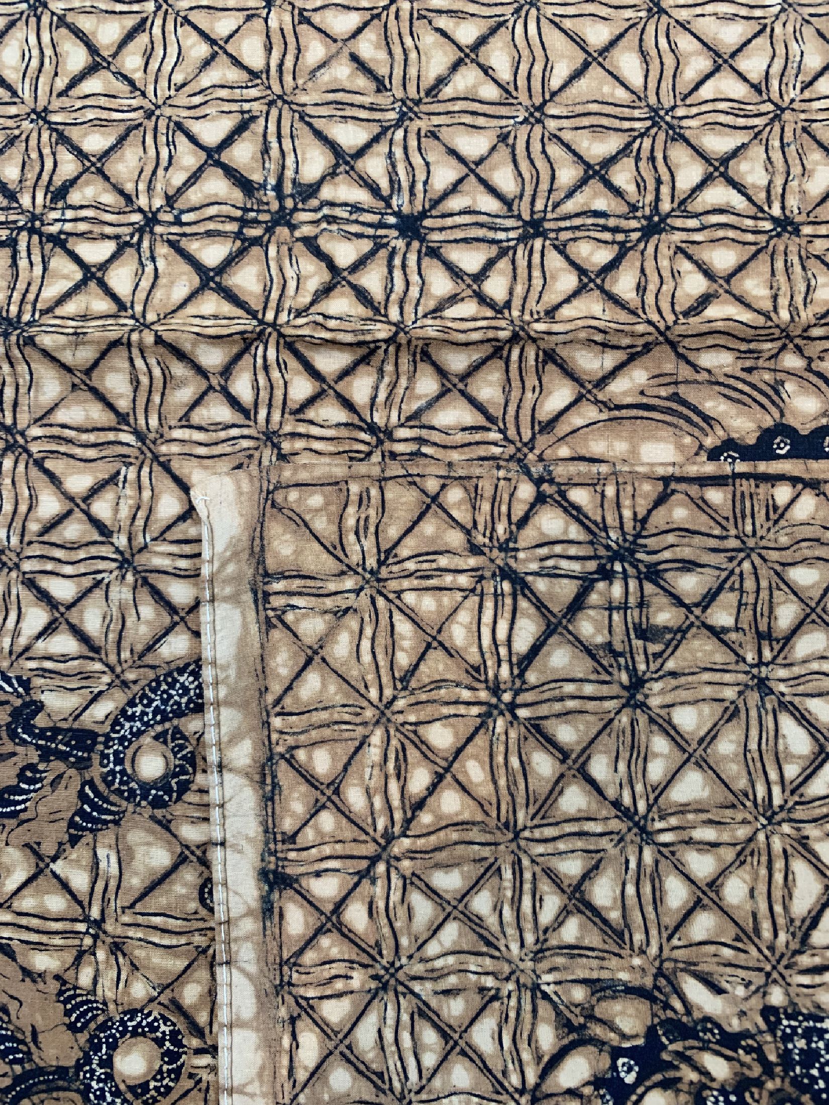 Detail c: Sogan Solo Tulis, Batik, Java, um 1970, Baumwolle, Adaption eines königlichen Motivs mit sich gegenüberstehendem Drachenpaar, EHZ: 1-2, ca. 242 x ...