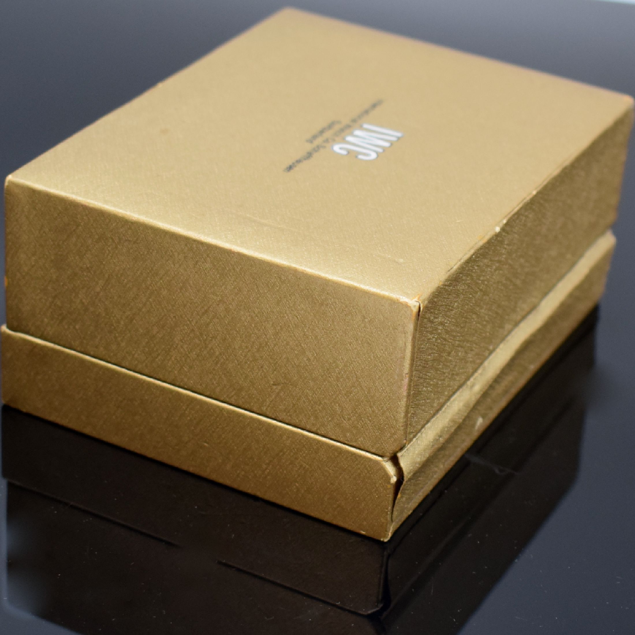 Detail e: IWC seltene goldene Box für Armbanduhr, Schweiz um 1965, passend z. B. für Ingenieur u. andere Modelle, M. ca. 5,5 x 12,4 x 9,5 cm, mit Spange, ...