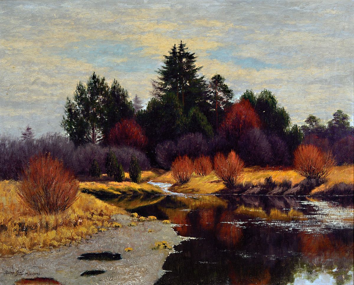 Philipp Graf, 1874 Würzburg-1947 Prien, Herbstliche Landschaft im Dachauer Moos, Öl/ Lwd, links unten signiert Philipp Graf München, ca. 55x68cm, ...