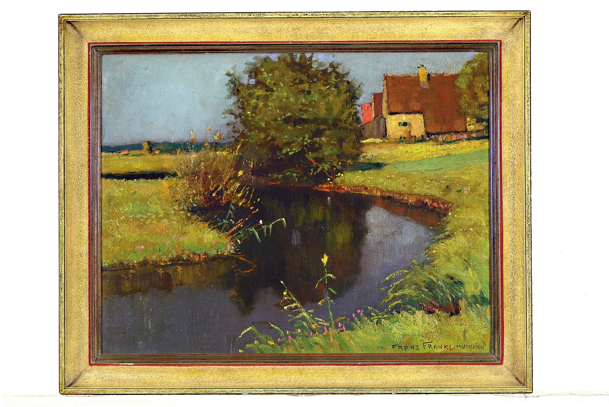 Detail k: Franz Frankl, 1881 Affecking-1940 München, Landschaft mit Bachlauf und Gehöft, Öl/Lwd, rechts unten signiert und bez. München, rest. , ca. ...