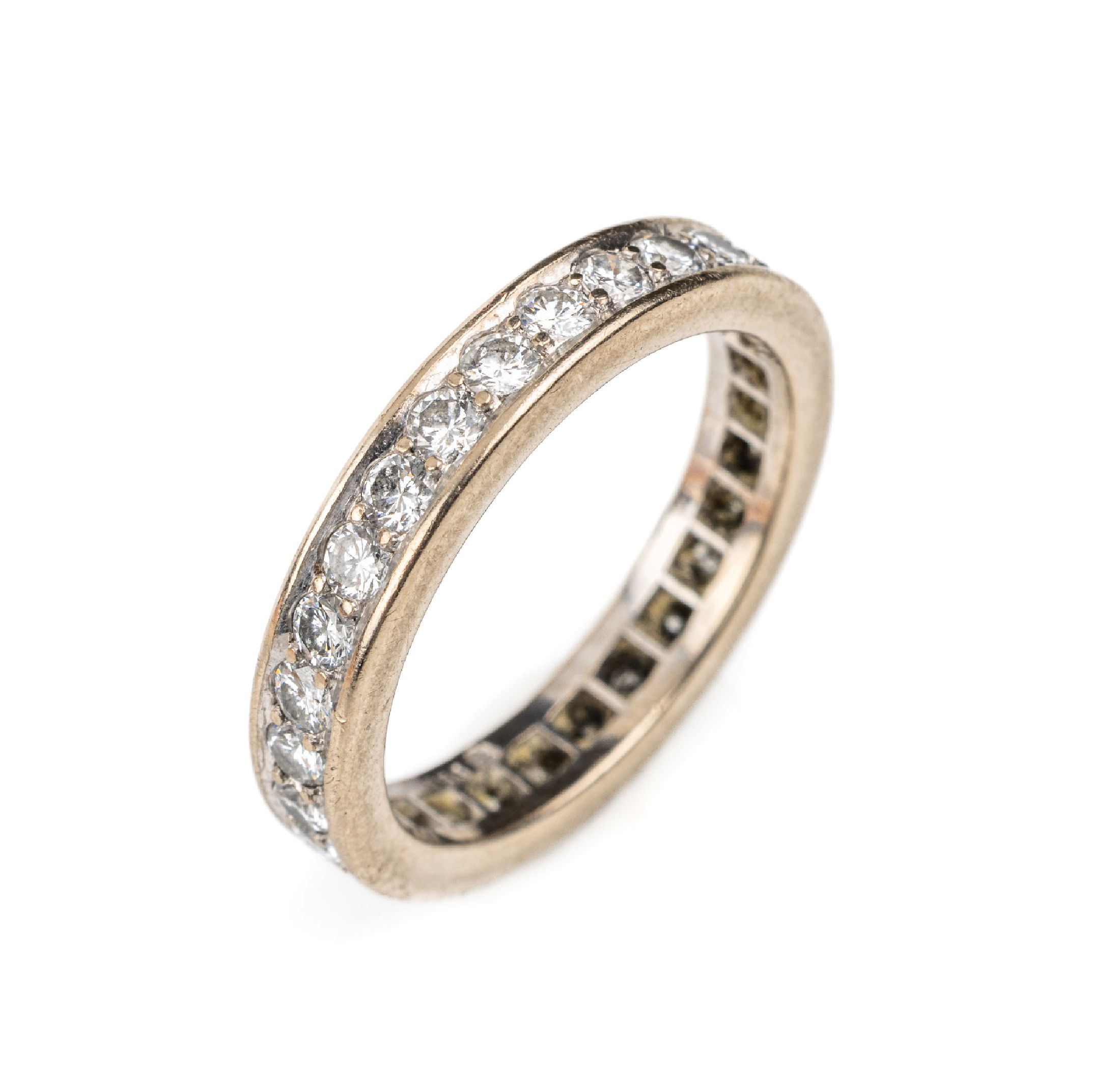 18 kt Gold Brillant-Memoryring, WG 750/000,29 Brillanten zus. ca. 1.10 ct Weiß/vs-si, RW 58, ca. 6.1 g