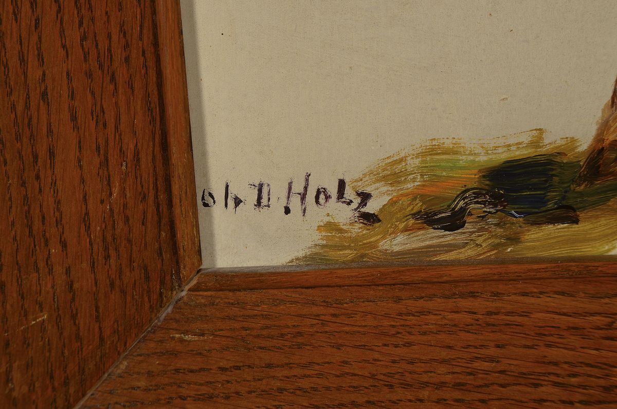 Detail a: Johann Daniel Holz, 1867 Bremen-1945 Fürstenfeldbruck, Kälbchen, Öl/Malpappe, links unten signiert, 23x31 cm, Rahmen 37x43 cm; Studium an den ...