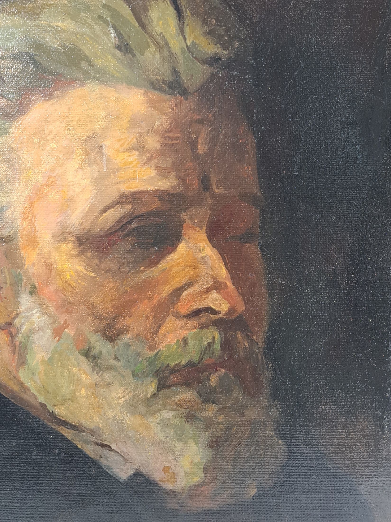 Detail a: Unbekannter Künstler, der Mitte des 20.Jh., Herrenbildnis, im Dreiviertelprofil, unsigniert, Öl/Lwd, 40x34 cm