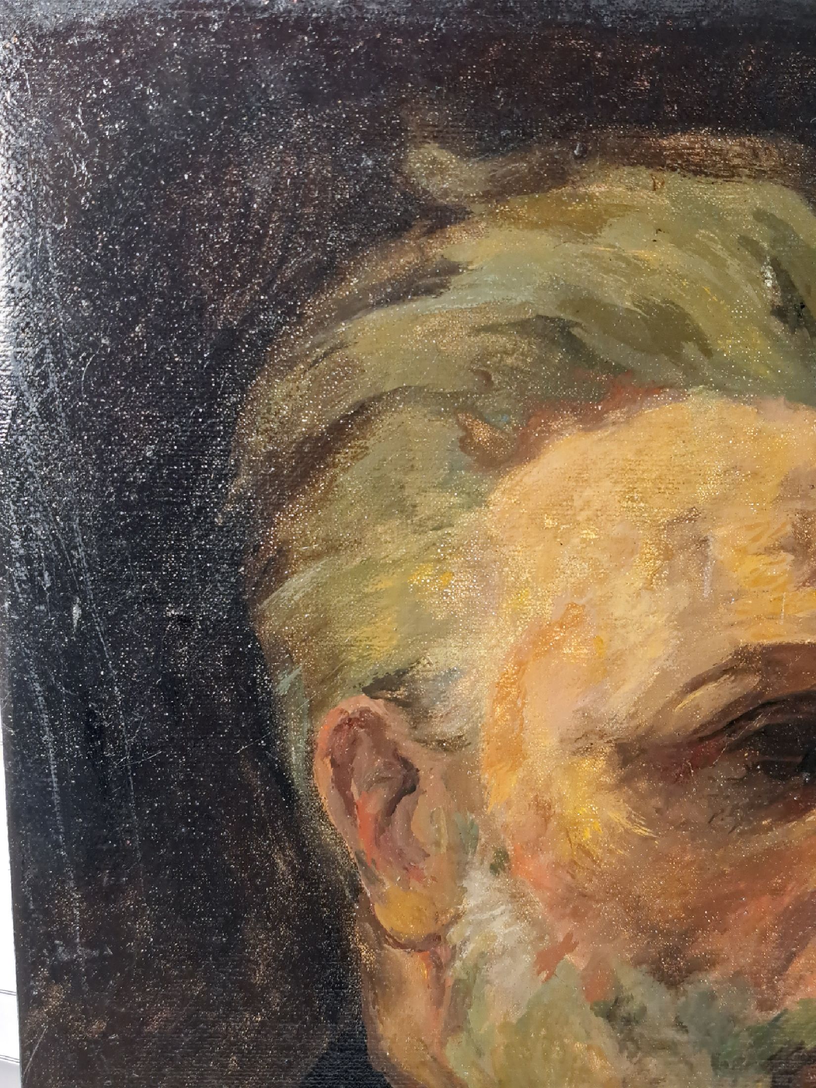 Detail b: Unbekannter Künstler, der Mitte des 20.Jh., Herrenbildnis, im Dreiviertelprofil, unsigniert, Öl/Lwd, 40x34 cm