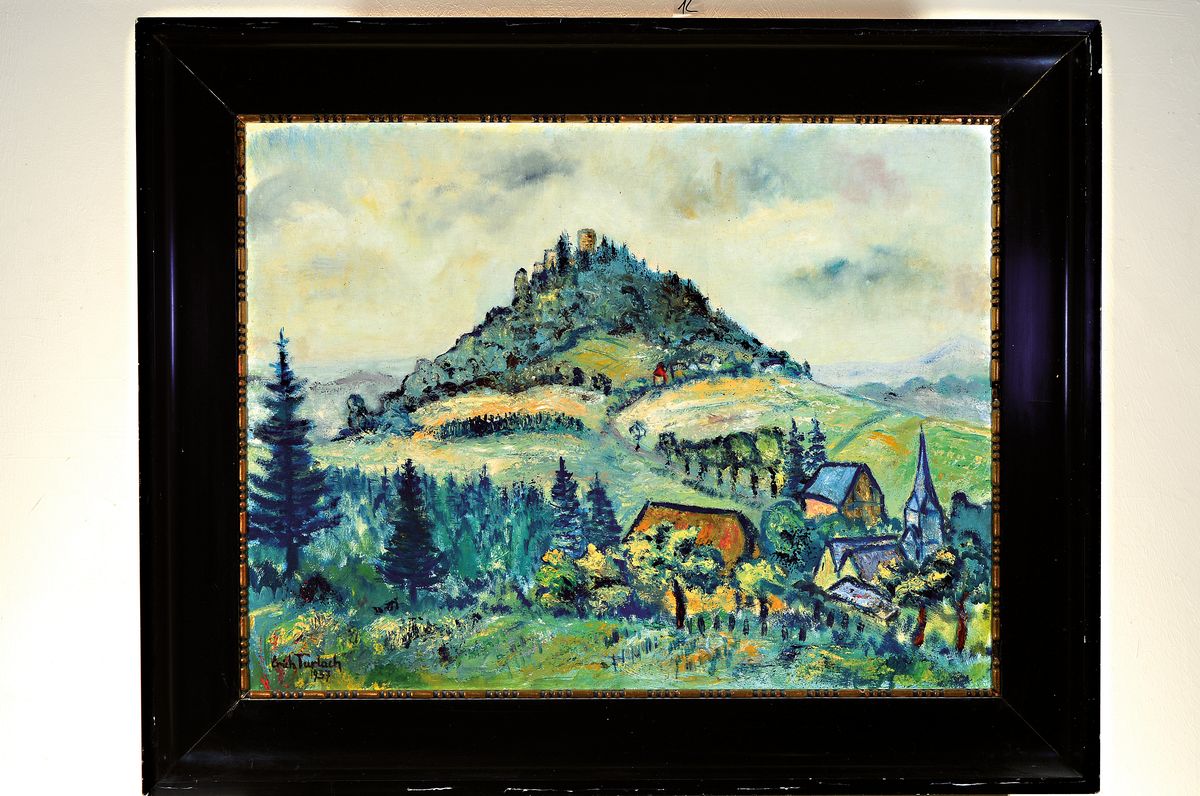 Detail k: Ehrich Turlach, 1902-1996 Hamburg, Waldlandschaft mit Ruine, links unten signiert und datiert 1937, Öl/Holzplatte, 60x78 cm, Rahmen 80x97 cm; ...
