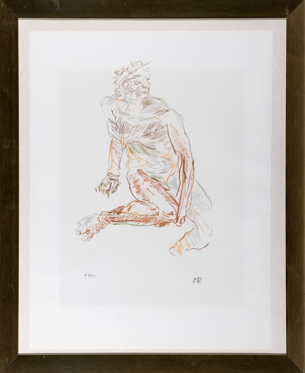 Detail k: Oskar Kokoschka, 1886-1980, Farblithographie "Flussgott", Blatt 29x21 cm, handsigniert, Ed. 47/75, unter Glas gerahmt 56x46 cm