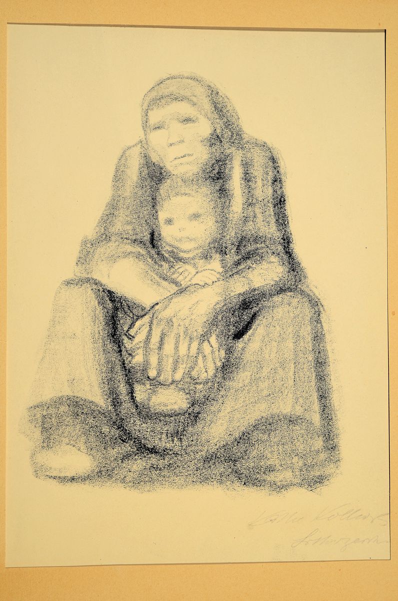 Detail k: Käthe Kollwitz, 1867-1945, Selbstbildnis, orig. Radierung, Verlag von Emil Richter, Druck O. Felsing, Berlin, Platte 15x14 cm,