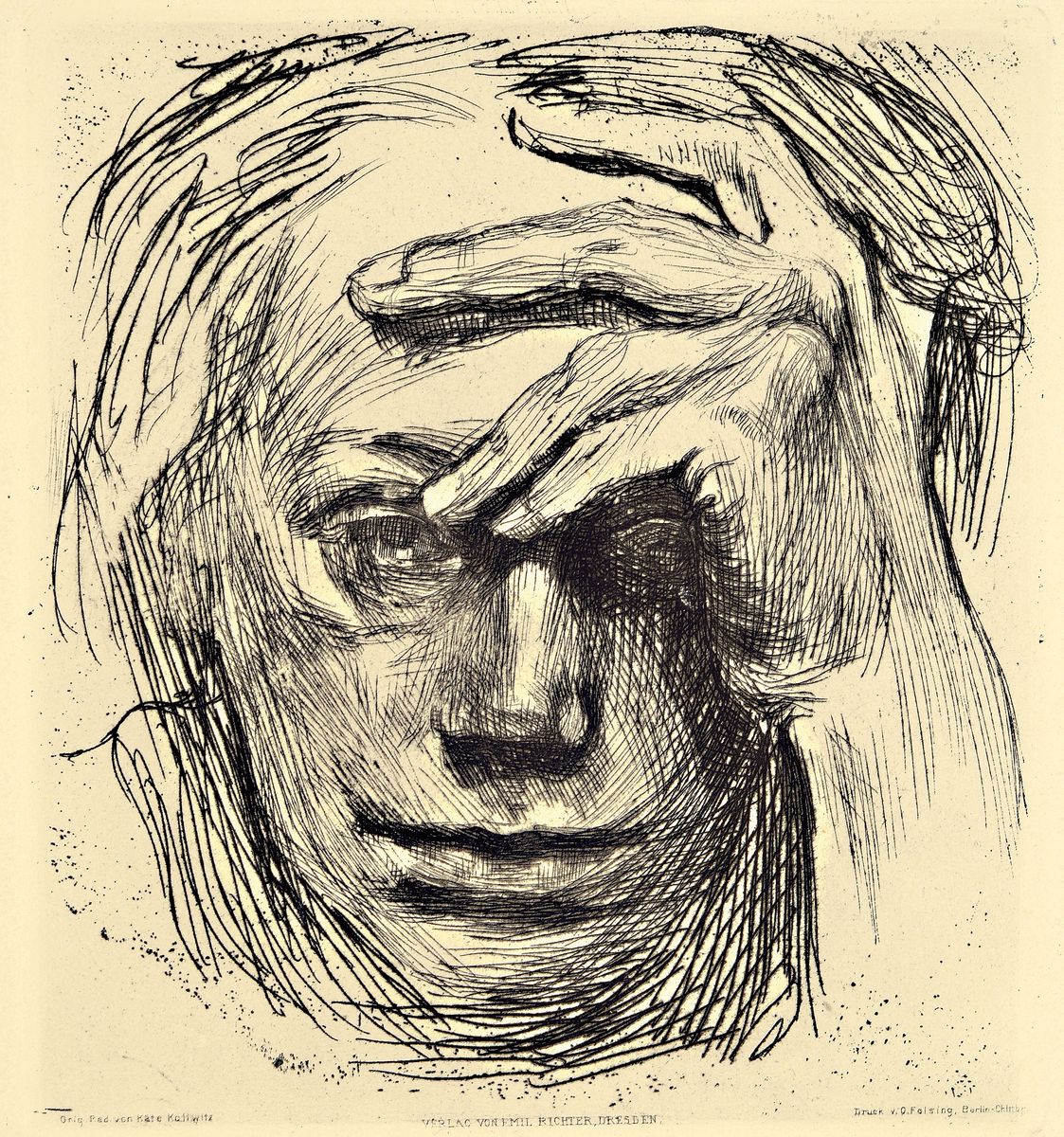 Käthe Kollwitz, 1867-1945, Arbeiterfrau mit Kind, handsigniert, Alterssp., Blatt 44x31 cm