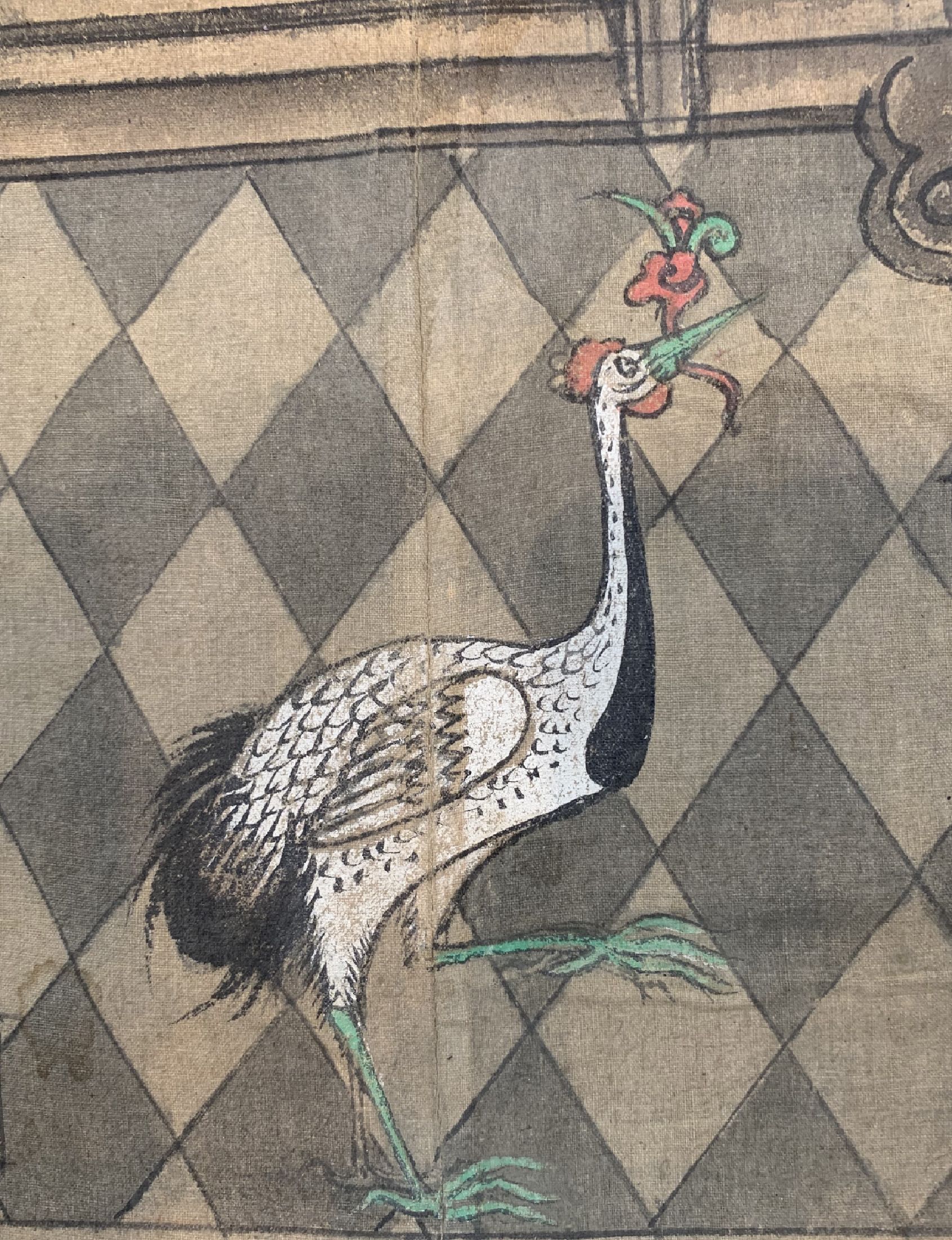 Detail d: Antike Ahnenbild, China, 19.Jhd, Papiermal erei, ca. 133 x 96 cm, EHZ: 3,(Wasserflecken).