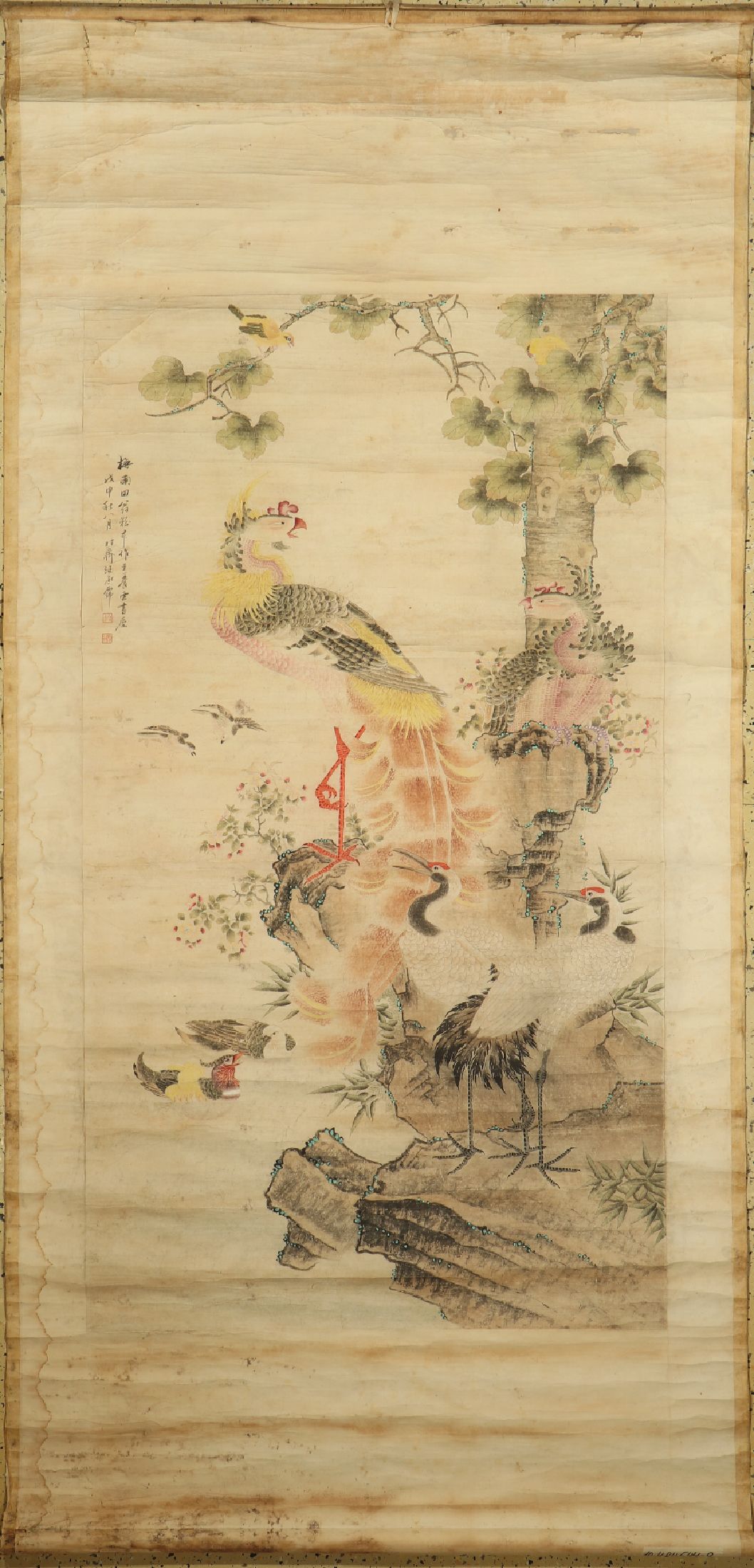 Antikes Rollbild, China, 19.Jhd, Papiermalerei, ca. 235 x 116 cm, EHZ: 3, (Wasserflecken).