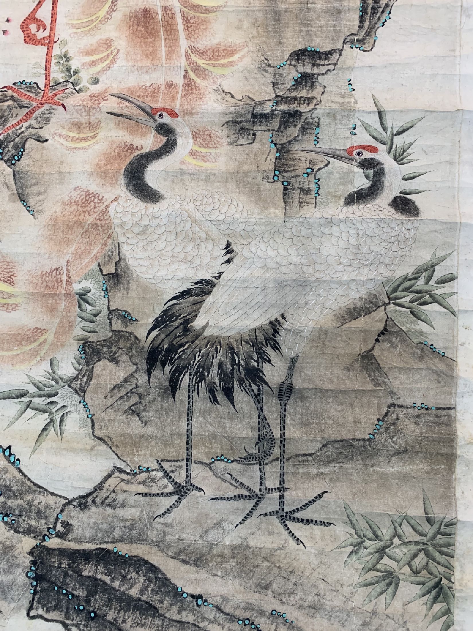Detail b: Antikes Rollbild, China, 19.Jhd, Papiermalerei, ca. 235 x 116 cm, EHZ: 3, (Wasserflecken).