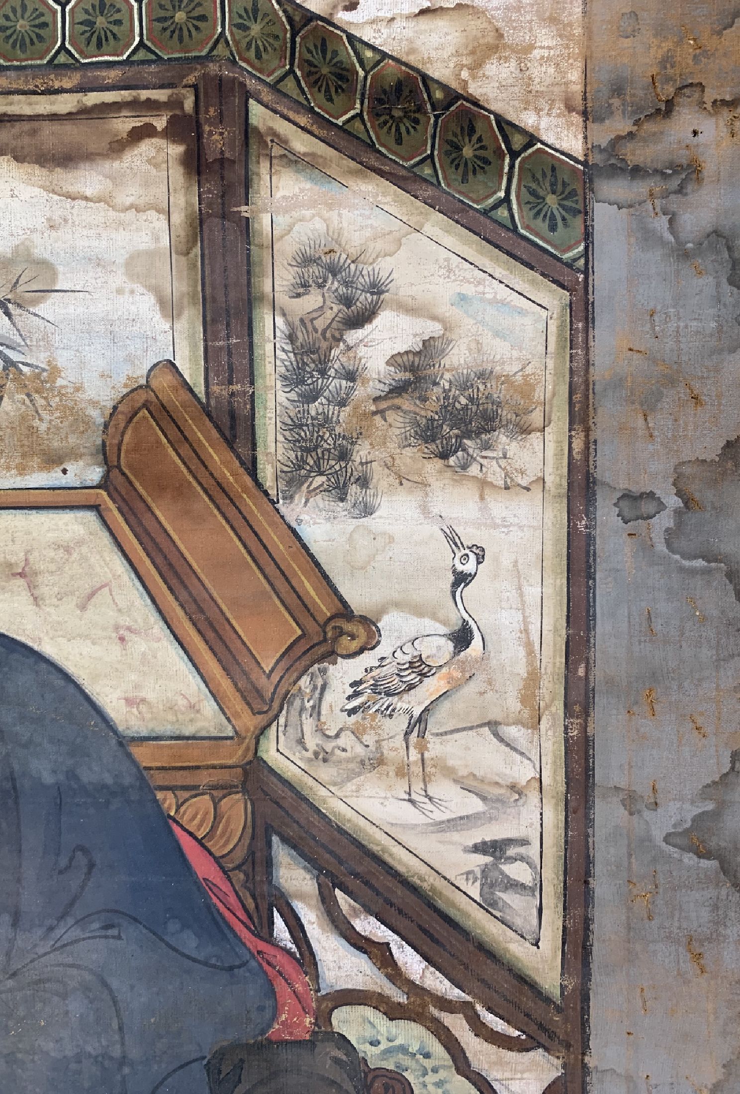 Detail e: Antikes Ahnenbild, China, 19.Jhd, Papiermalerei, ca. 215 x 175 cm, EHZ: 3(Wasserflecken)