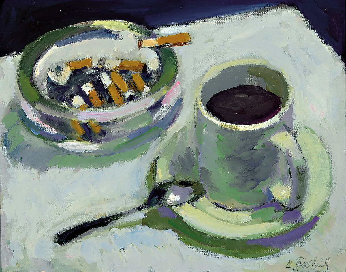 Heinz Friedrich, 1924-2018 Schwetzingen, Studium an der Akademie Karlsruhe bei Laible und Schnarrenberger, hier: Stillleben mit Kaffeetasse und ...