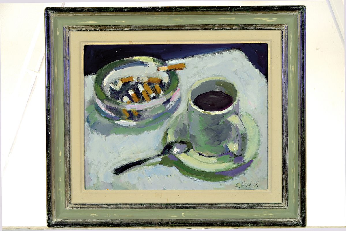 Detail k: Heinz Friedrich, 1924-2018 Schwetzingen, Studium an der Akademie Karlsruhe bei Laible und Schnarrenberger, hier: Stillleben mit Kaffeetasse und ...