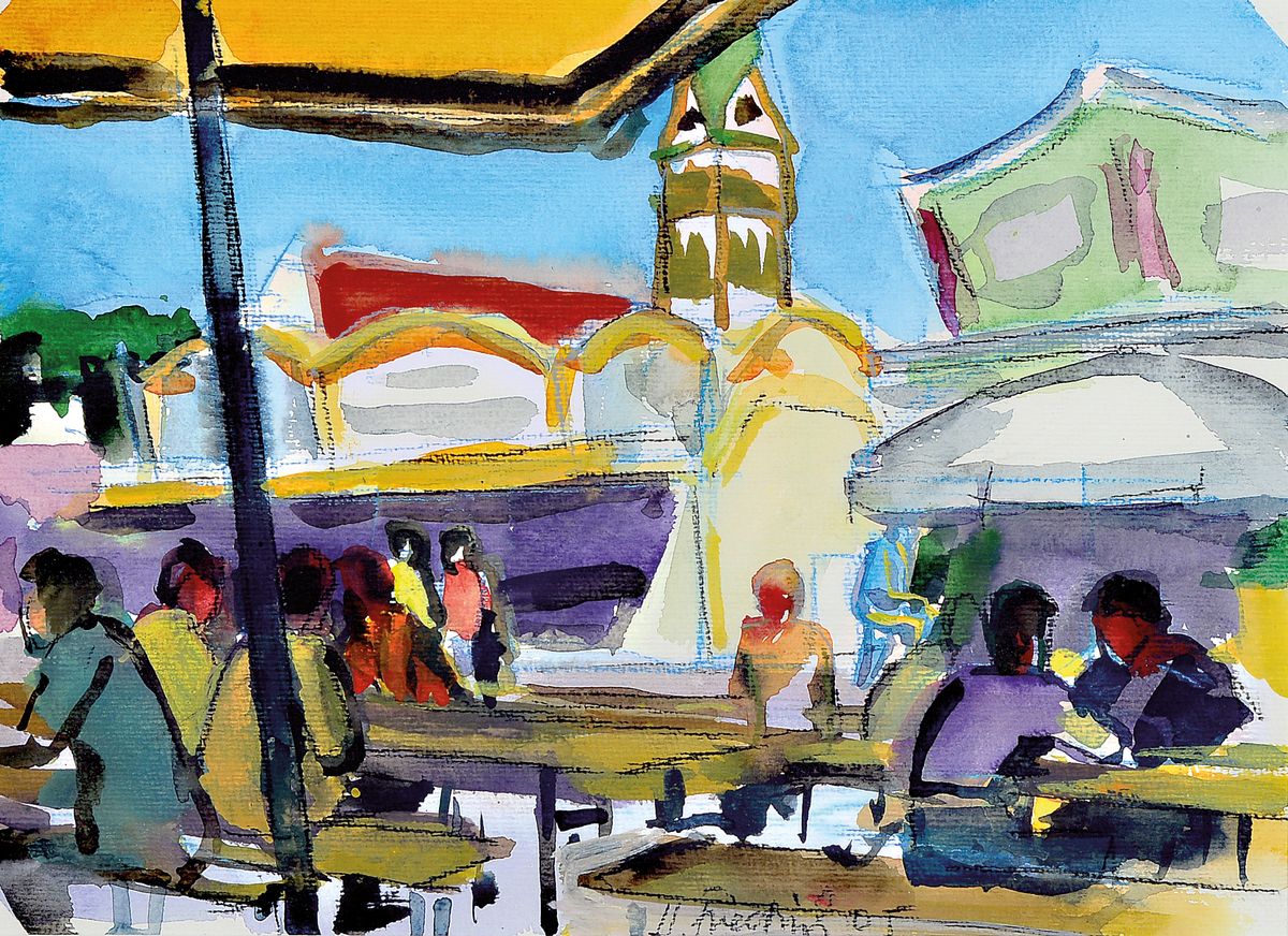 Heinz Friedrich, 1924-2018 Schwetzingen, Studium an der Akademie Karlsruhe bei Laible und Schnarrenberger, hier: 3 Aquarelle über Bleistift: 1x beim ...