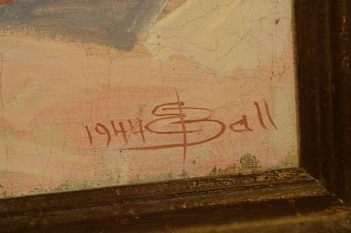 Detail a: Borge Ball, 1906-1979, dänischer Maler, Hafenszene, signiert und datiert 1944, Öl/Lwd,Rahmen 73x84 cm