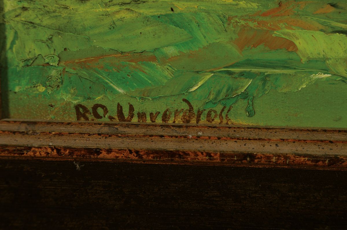 Detail a: Raphael Oskar Unverdross, 1873-1952 Düsseldorf, sommerliche Flusslandschaft, signiert, Öl/Lwd, Rahmen 68x74 cm