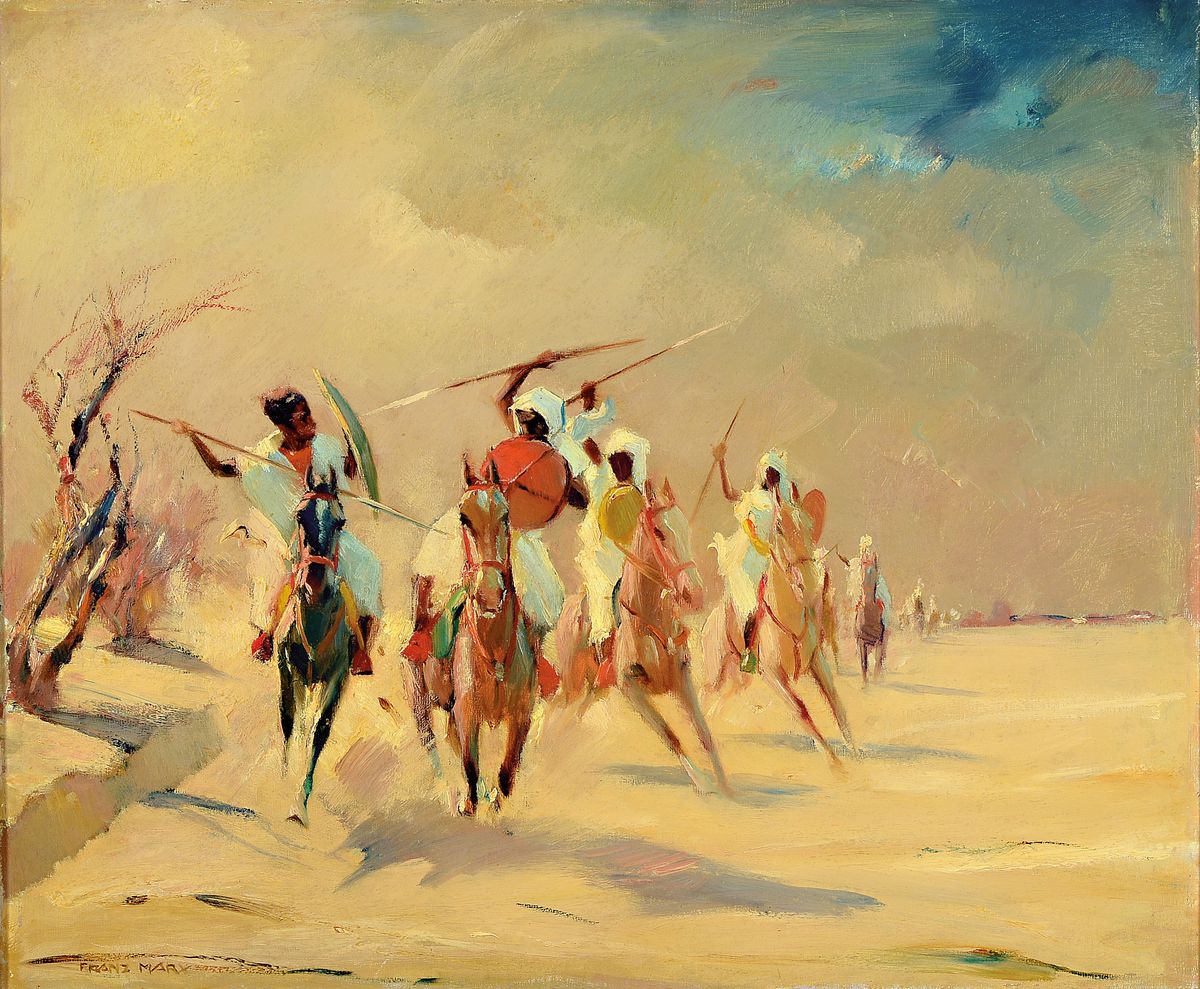 Franz Marx, 1889 München-1960, Studium an der Akademie München, orientalische Reiterszene, signiert, Öl/Lwd, Rahmen 63x73 cm