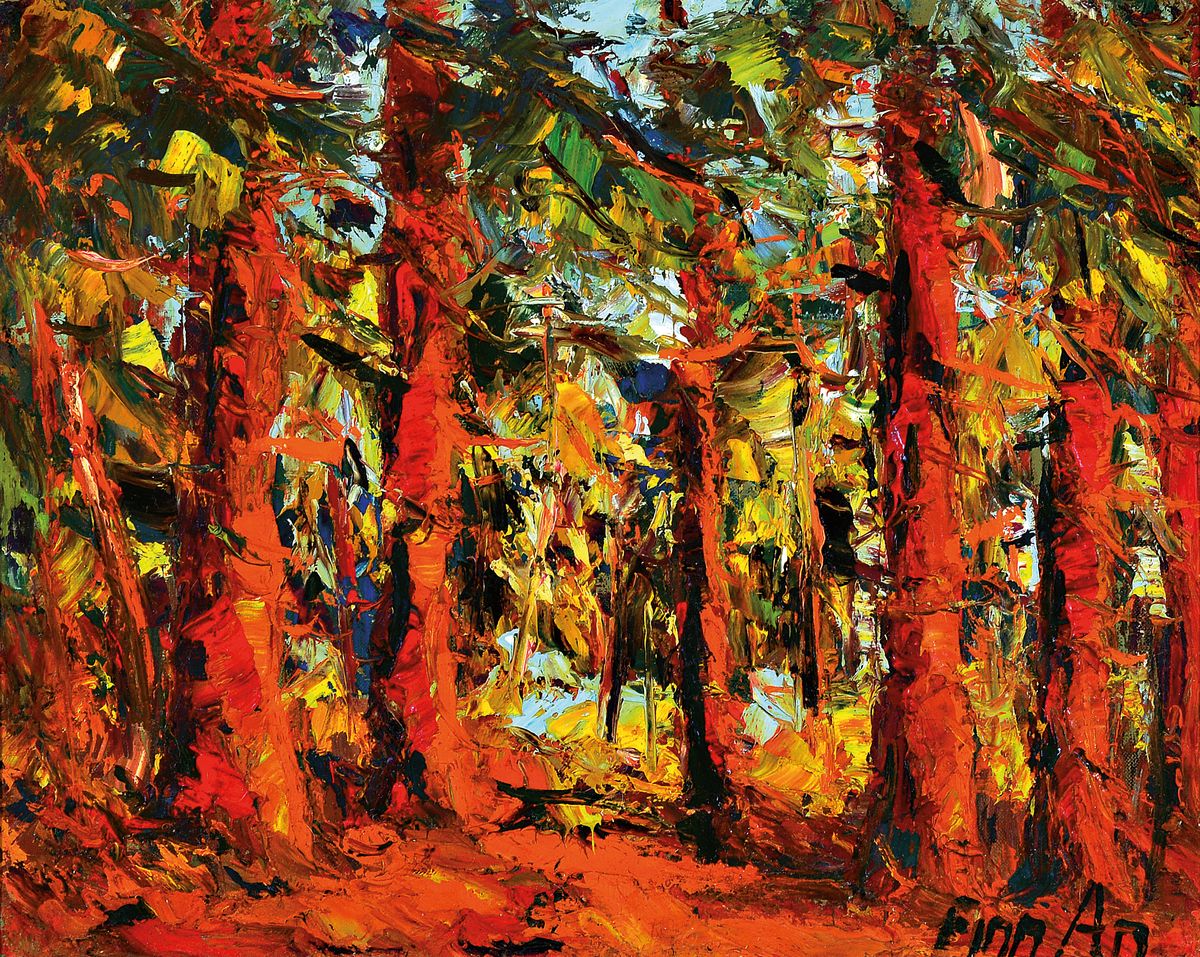 Finn Andersen, 1909-1987, dänischer Maler, herbstliche Waldlandschaft, expressiver Duktus,pastoser Farbauftrag, signiert Finn An,rückseitig datiert ...