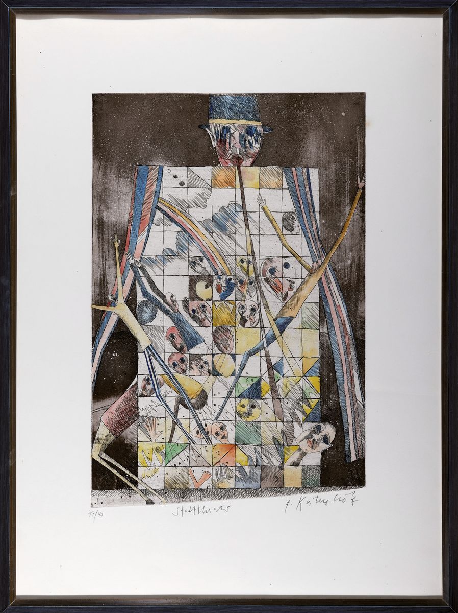 Detail k: Bernd Kastenholz, geb. 1949 Speyer, Studium an der Akademie Stuttgart, hier: Stadttheater, Farbradierung, betitelt, handsign. und num. 17/40, ca. ...
