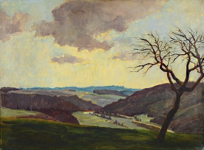 Image 26666897 - Otto Dill, 1884 Neustadt at the Weinstraße- 1957 Bad Dürkheim, thunderstorm mood over widelandscape, oil/canvas, signed lower left, on the back inscribed: No. 15, Early Works, approx. 50x70cm, frame approx. 65x82cm