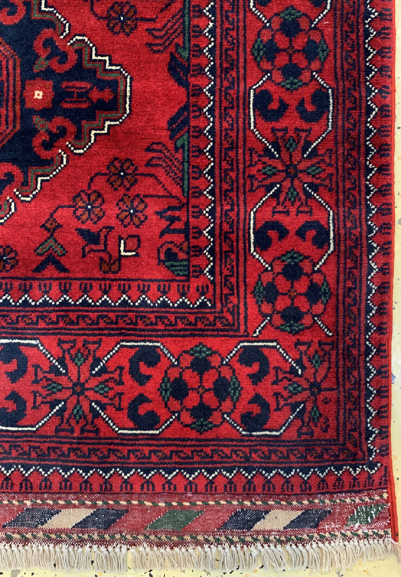 Detail a: Khalmohammadi fein, Afghanistan, ca. 30 Jahre, Korkwolle auf Wille, ca. 214 x 95 cm, EHZ: 1-2