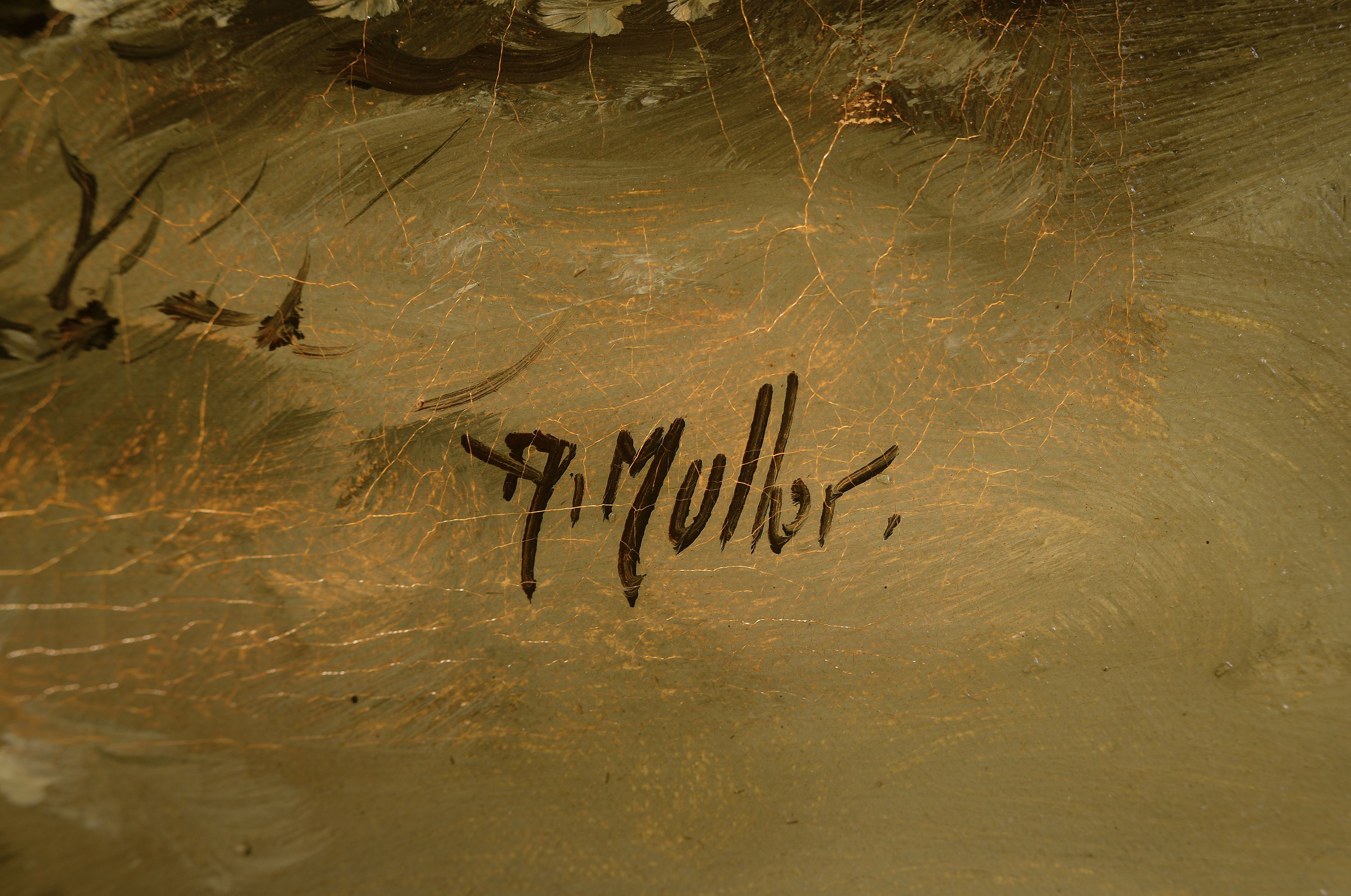 Detail a: A. Muller, wohl belgischer Maler, um 1900, Sonnenaufgang über verschneitem Winterwald, Öl/LWd, rechts unten signiert, ca. 40x60cm, R. ca. 48x68cm