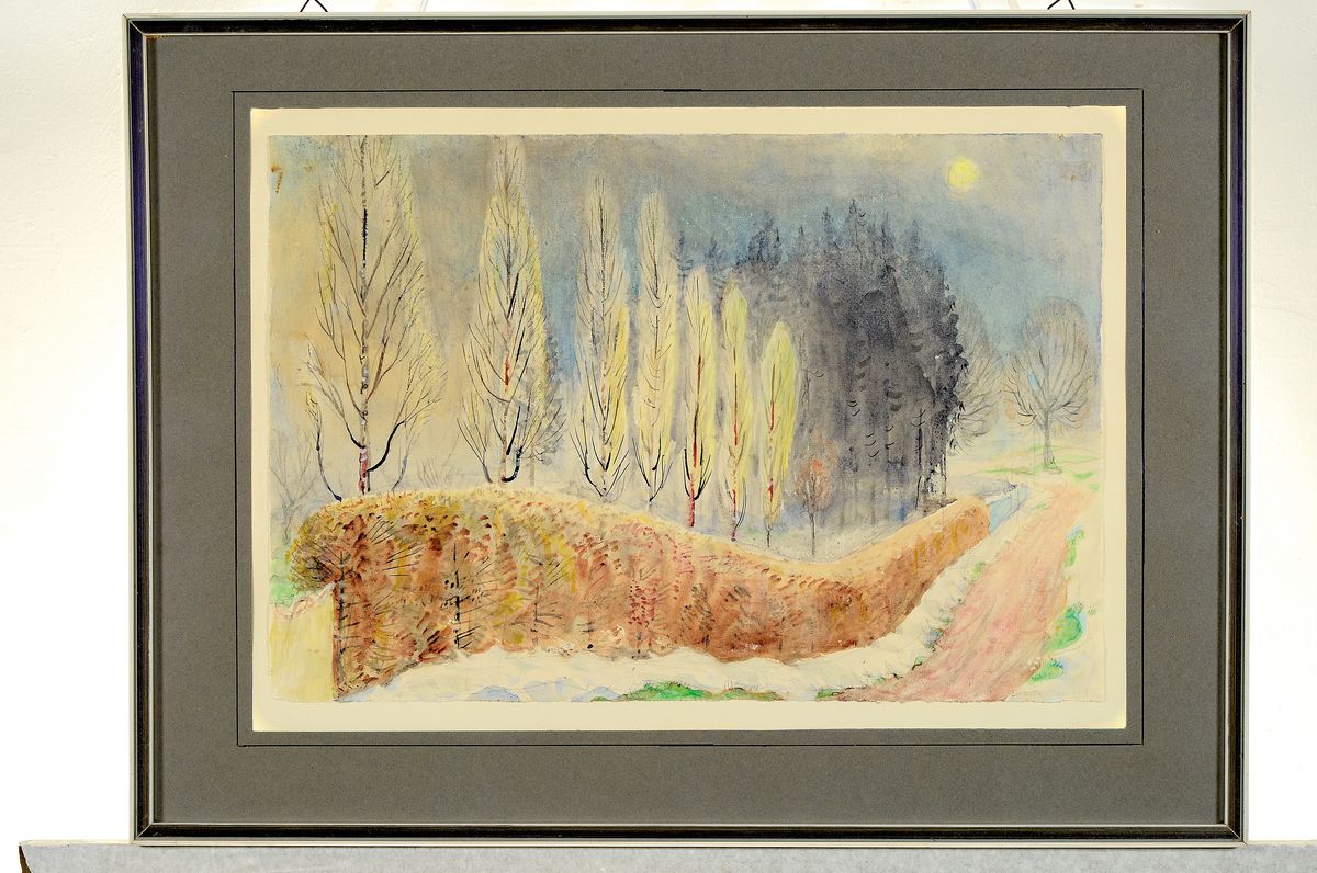 Detail k: Eugen Croissant, 1898 Landau-1976 Breitbrunn, Winterlandschaft, Aquarell auf Papier, rechts unten signiert, ca. 32x48cm, u.Gl., R. ca. 47x64cm