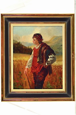 26666900k - Friedrich Ferdinand Koch, 1863-1923 Landau, young hiker, titled on the back, with the estate stamp and number. 102, oil/canvas, approx. 32x25cm, frame approx. 41x34cm