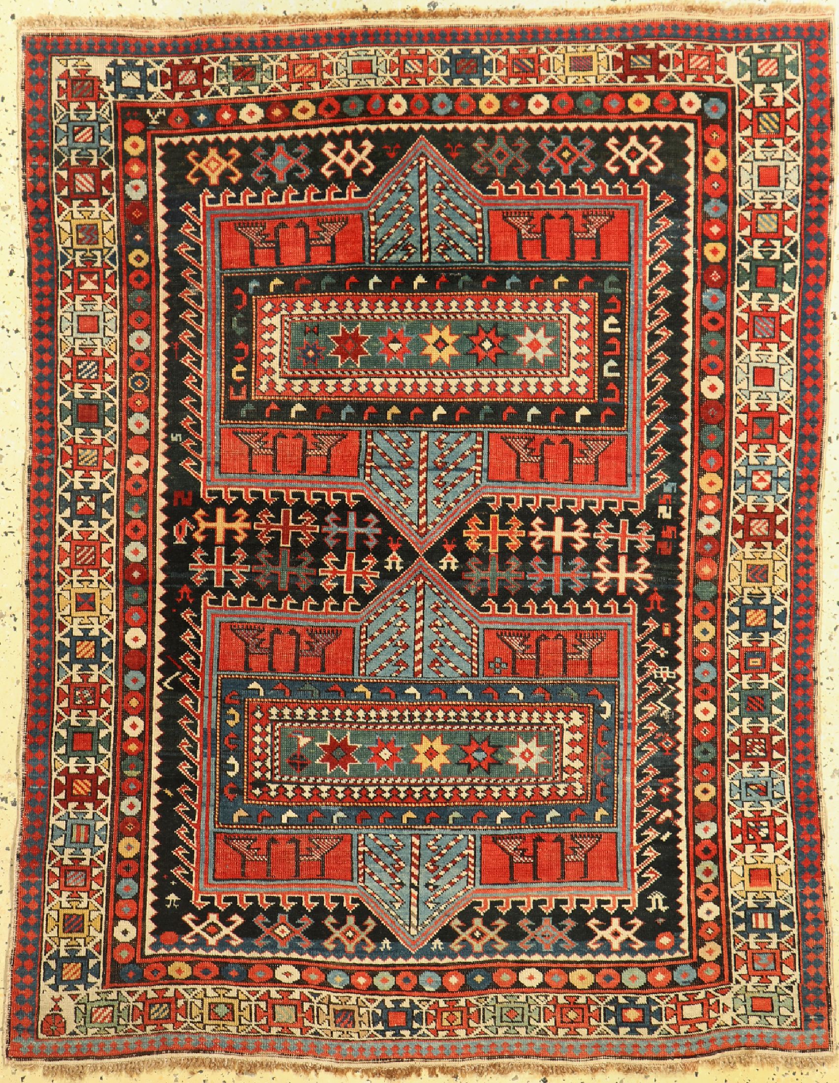 Antiker Schirwan, Kaukasus, 19.Jhd, Wolle auf Wolle, ca. 150 x 117 cm, EHZ: 2-3