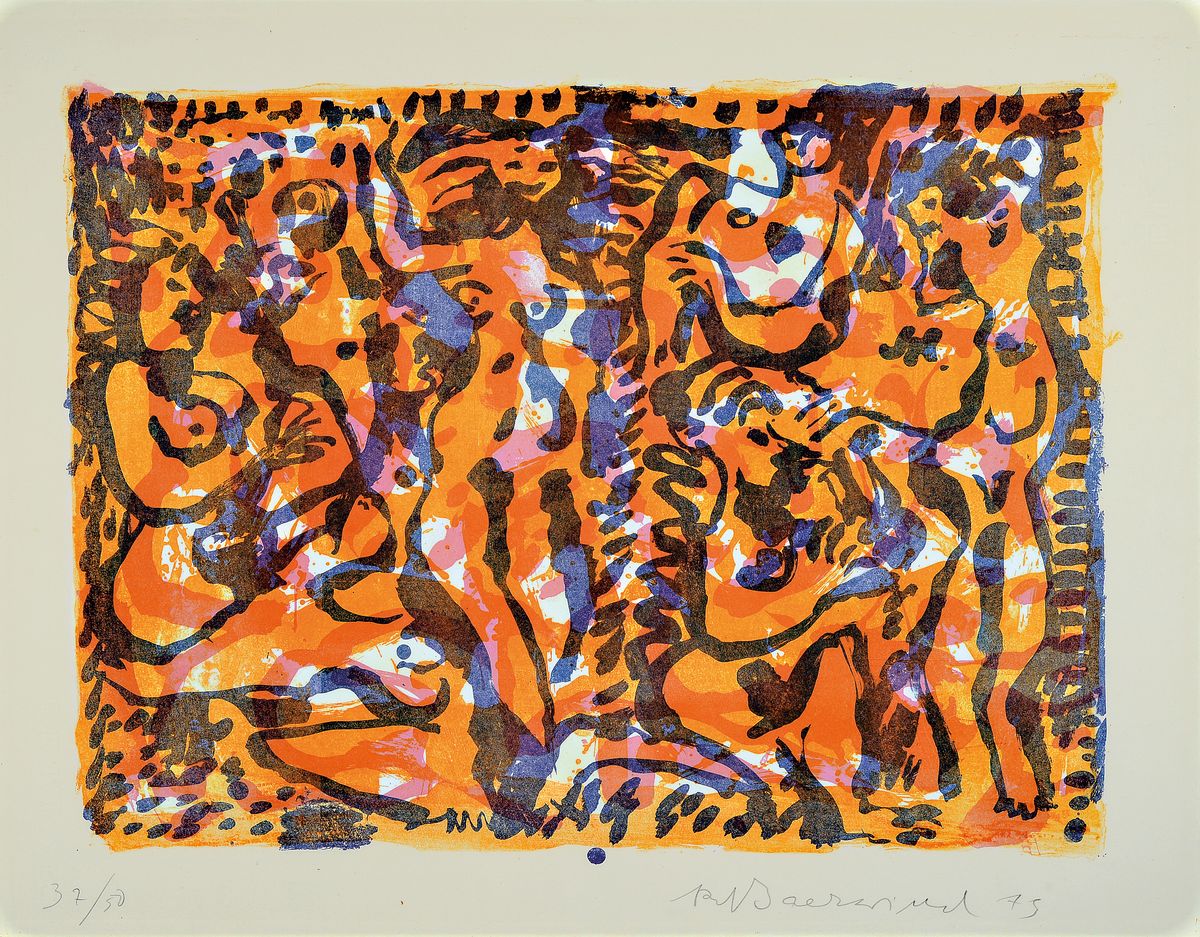 Rudi Baerwind, 1912-1982 Mannheim, Studium in Berlin, München und Paris, Schüler von FernandLeger, Farblithographie, tachistische Komposition, Ed. ...