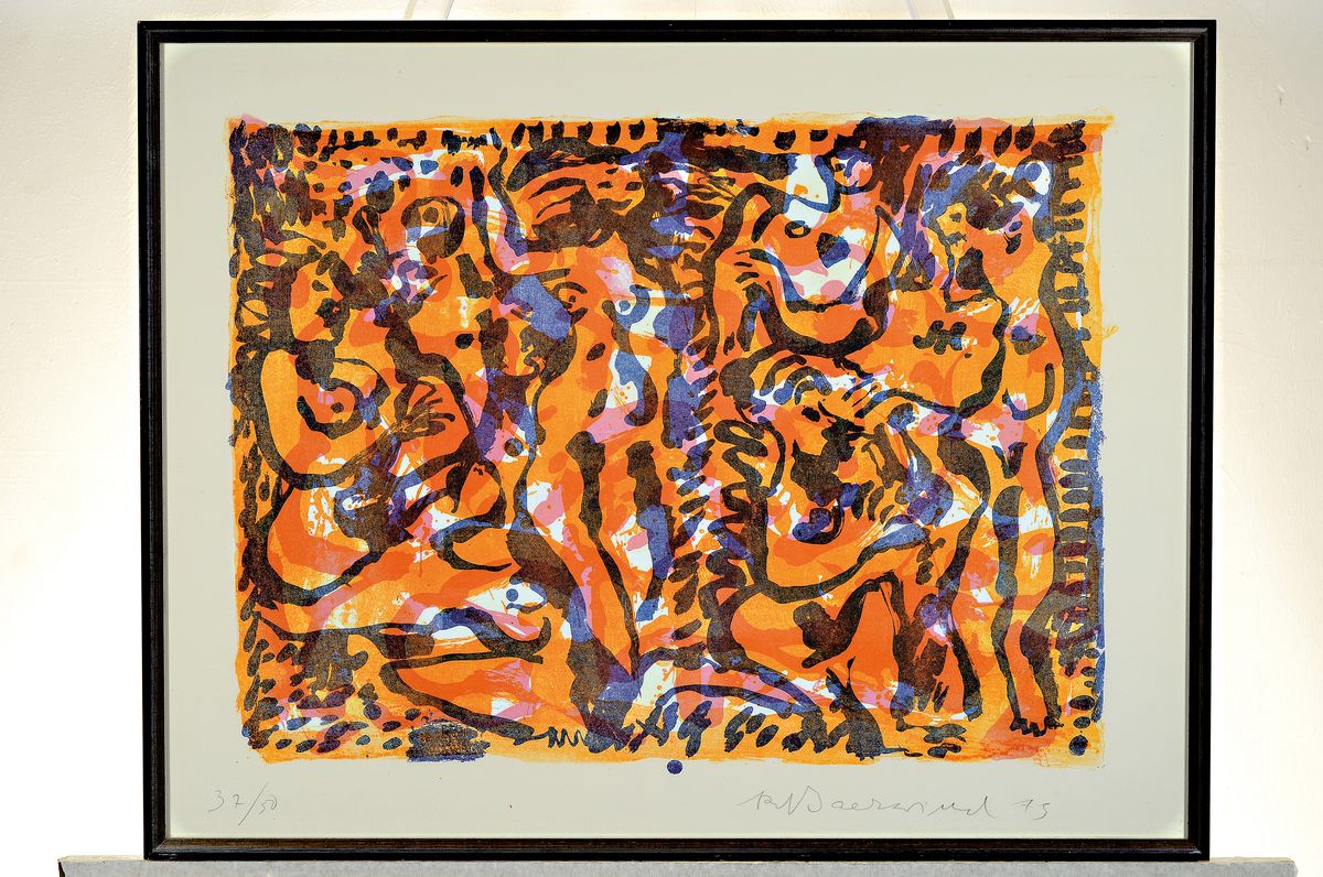 Detail k: Rudi Baerwind, 1912-1982 Mannheim, Studium in Berlin, München und Paris, Schüler von FernandLeger, Farblithographie, tachistische Komposition, Ed. ...