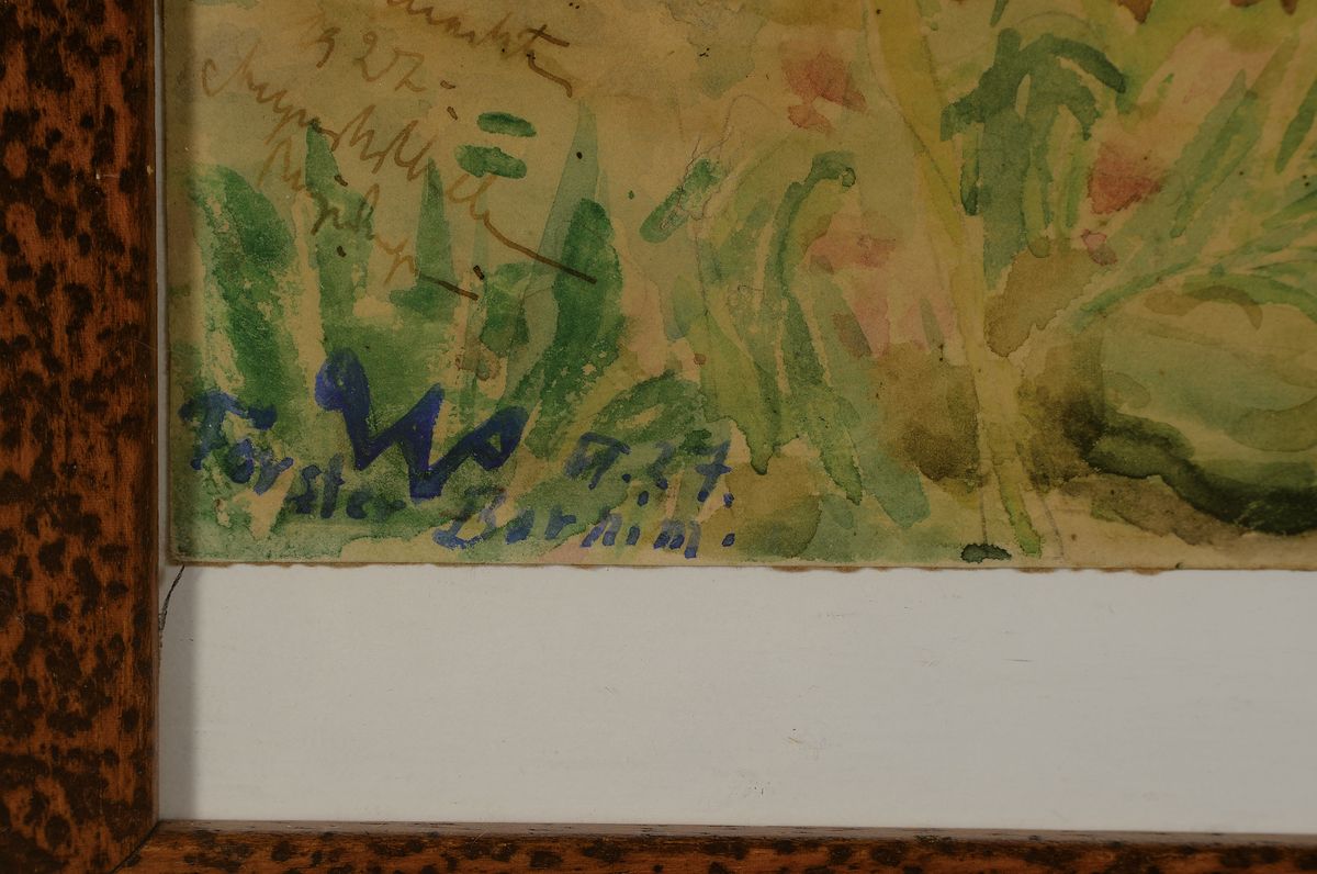 Detail a: Forster Barnim, 20.Jh., Aquarell, wilde Gartenlandschaft, signiert und datiert 1927, l gebräunt, Blatt 35x50 cm, unter Glas gerahmt 45x55 cm.