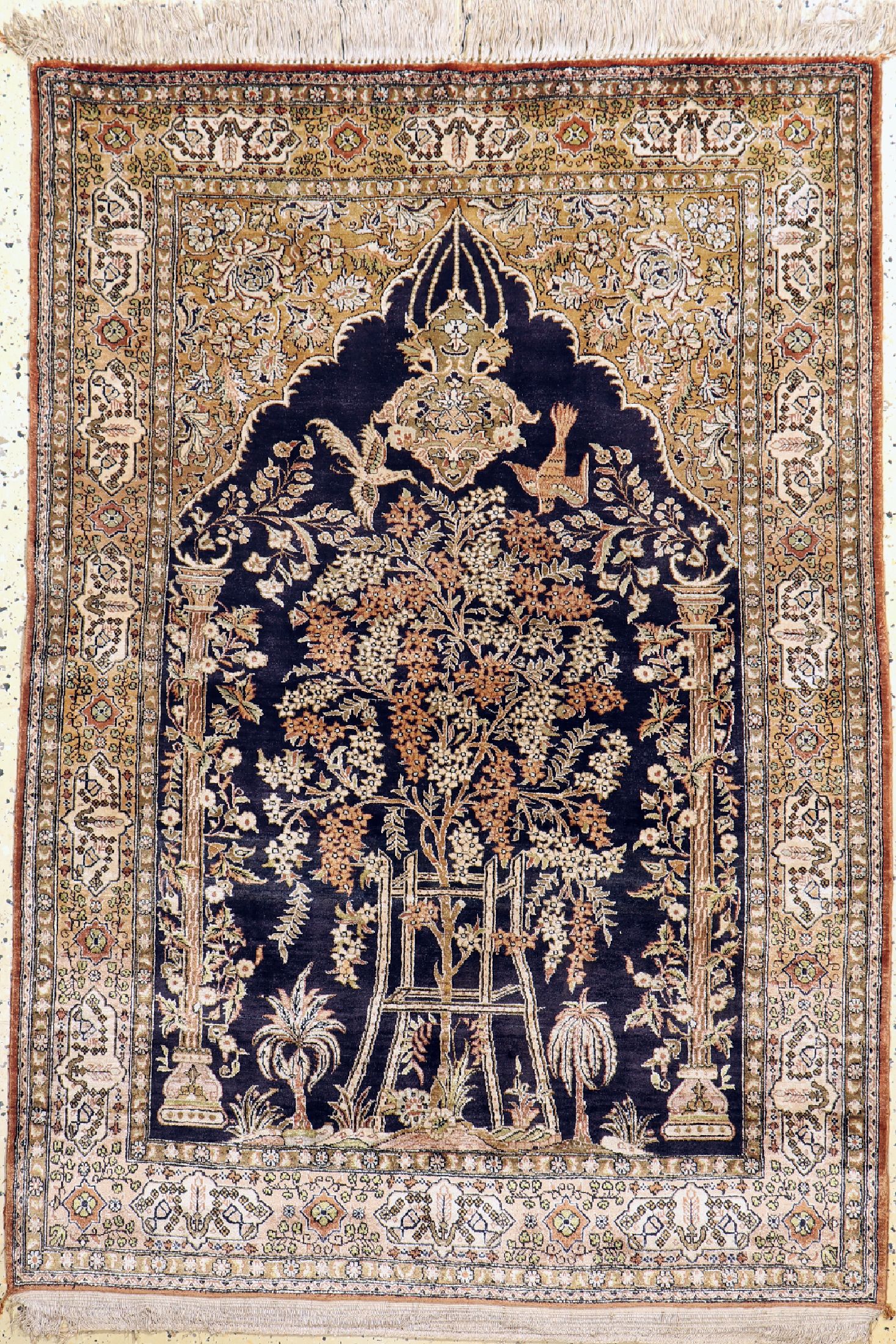 Ghom Seide alt, Persien, um 1960, reine Naturseide, ca. 150 x 106 cm, EHZ: 1-2