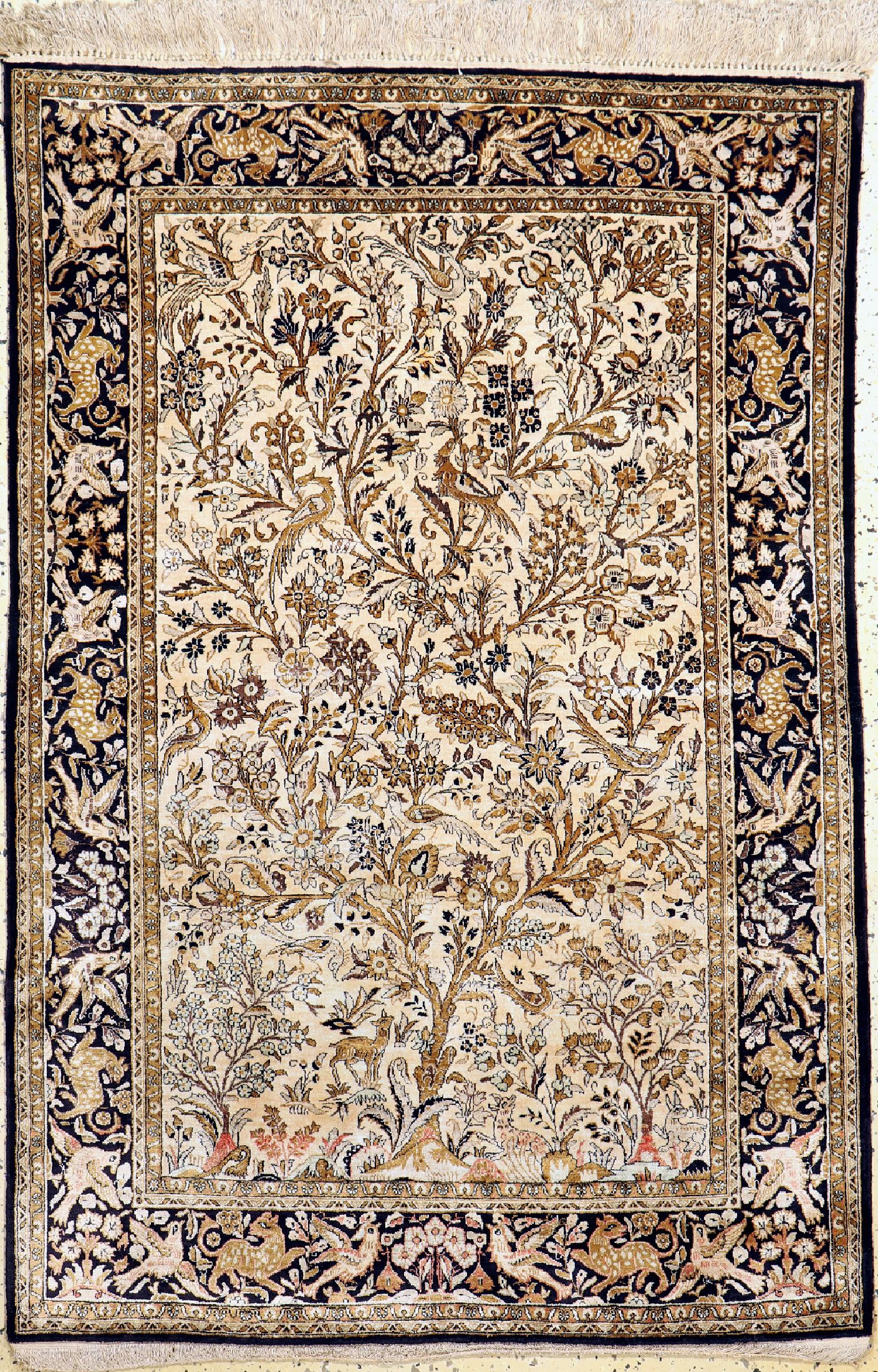 Ghom Seide alt, Persien, um 1960, reine Naturseide, ca. 160 x 110 cm, EHZ: 1-2