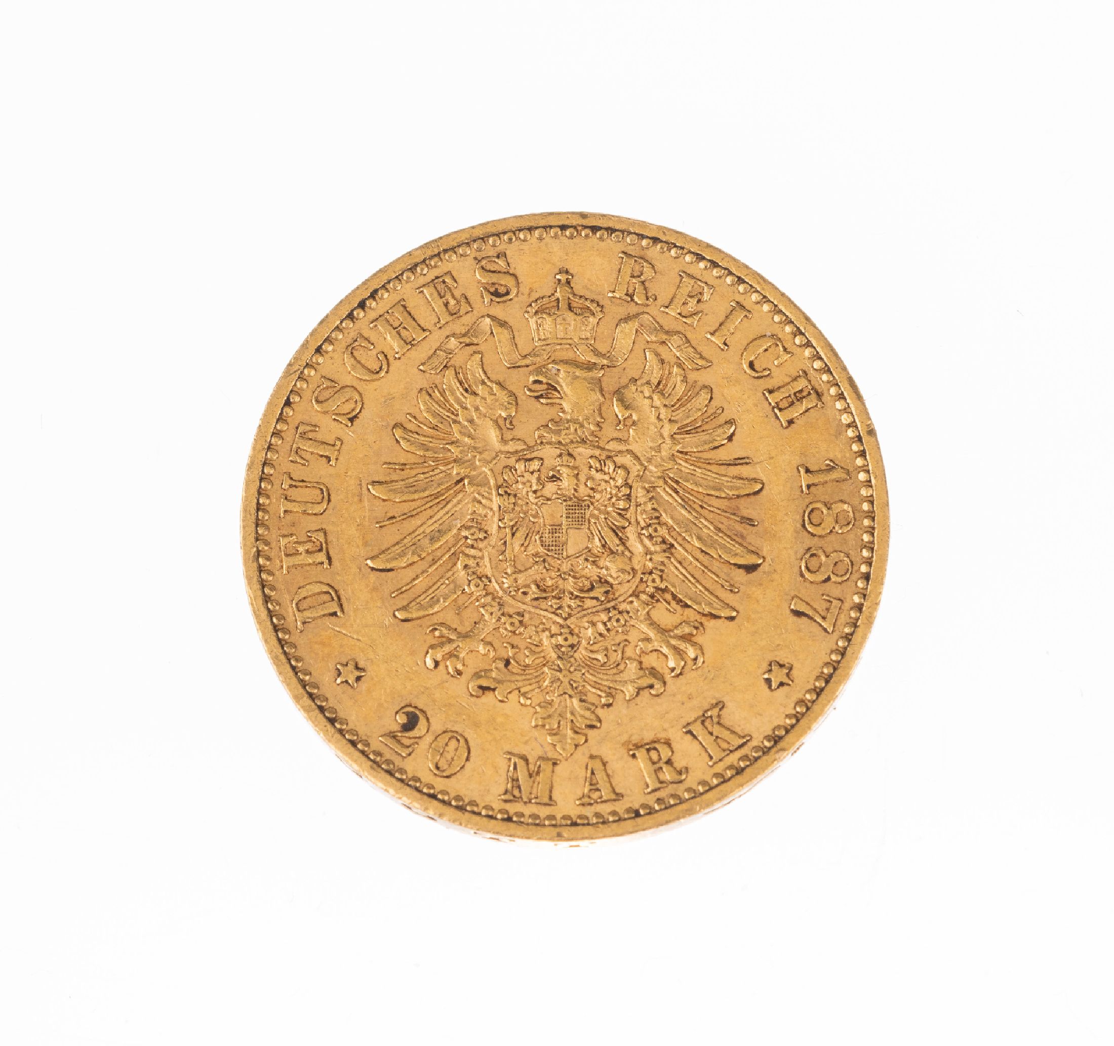 Detail a: Goldmünze 20 Mark, Deutsches Reich 1887, Wilhelm Deutscher Kaiser König von Preussen