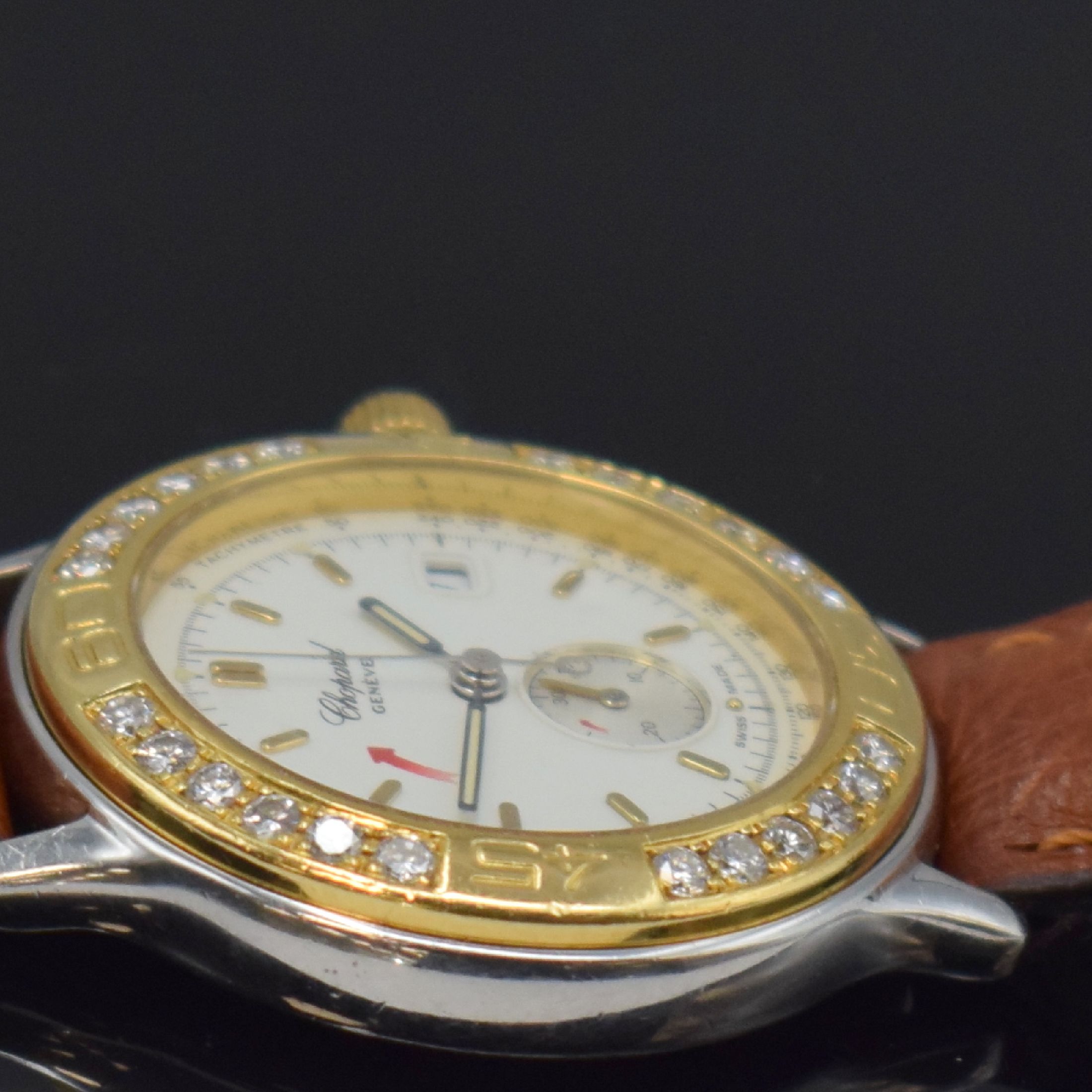Detail c: CHOPARD Mille Miglia Damenarmbanduhr mit Chronograph Referenz 8163, Schweiz um 1992, quarz, Gehäuse in Edelstahl u. Gold kombiniert, Lünette ...