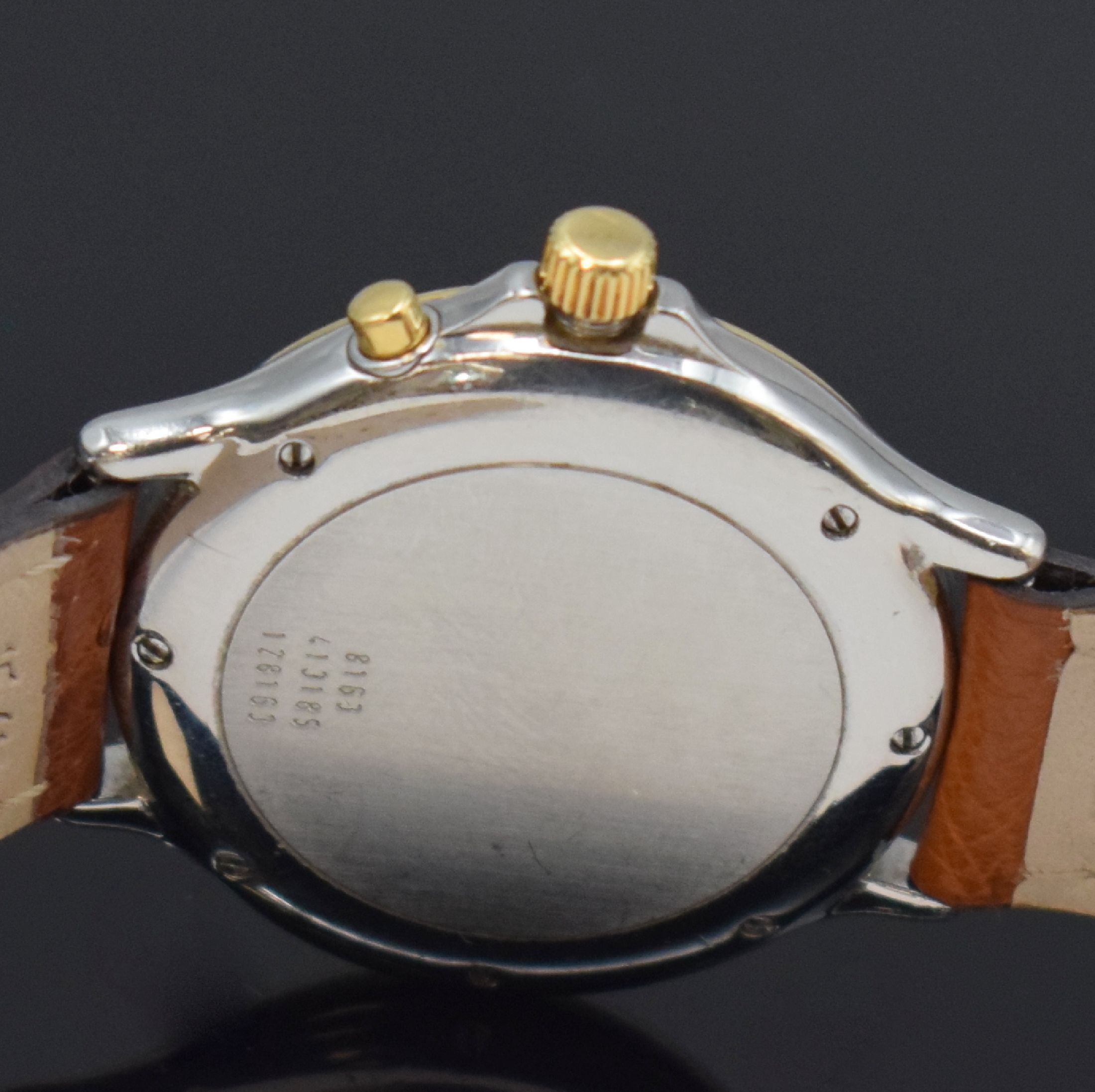 Detail e: CHOPARD Mille Miglia Damenarmbanduhr mit Chronograph Referenz 8163, Schweiz um 1992, quarz, Gehäuse in Edelstahl u. Gold kombiniert, Lünette ...