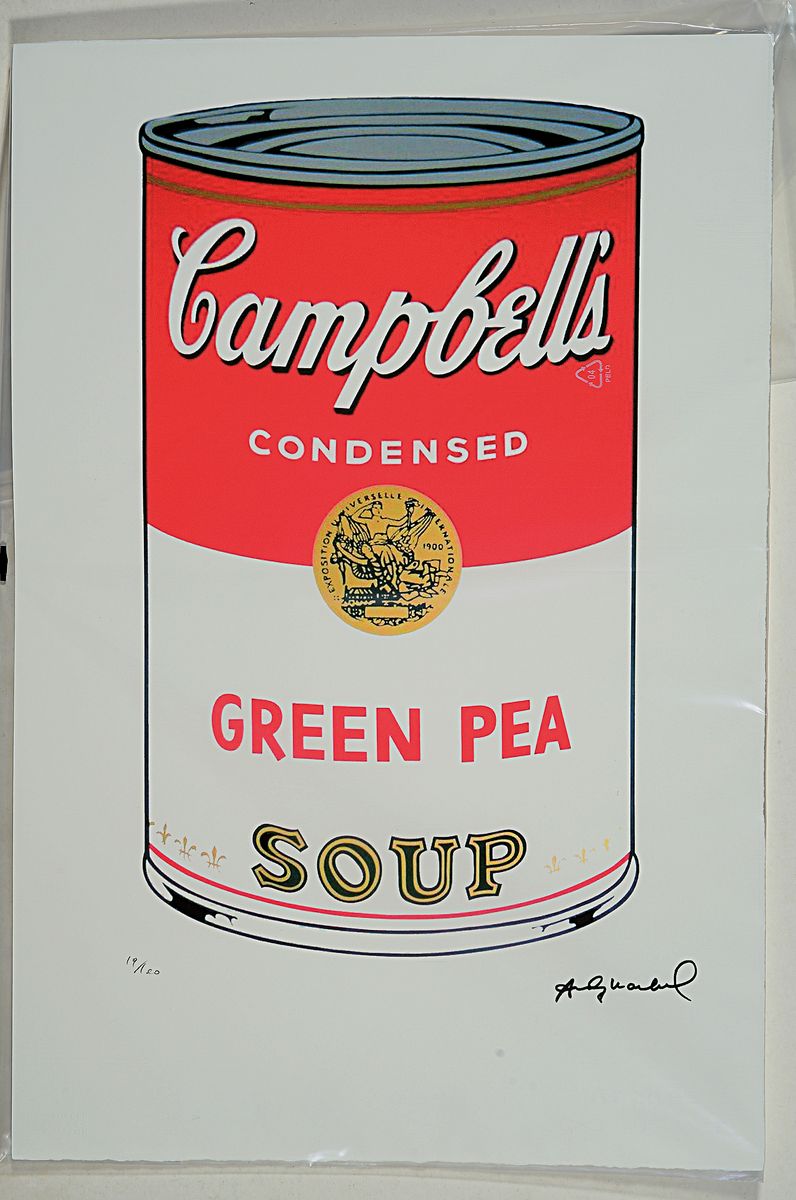 Nach Andy Warhol (1928-1987), Lithographie, "Campbell's Soup Green Pea", Ed. 19/120, Steinsignatur, auf Arches-Bütten, Editeur ...