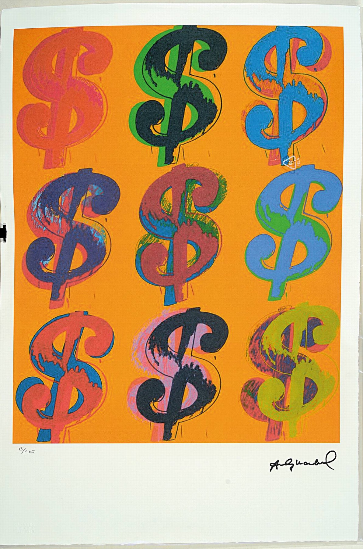 Detail k: Nach Andy Warhol (1928-1987), Lithographie,"Dollar Sign 9" (1982), Ed. 15/100, Steinsignatur, auf Arches-Bütten, Editeur -Prägestempel ...