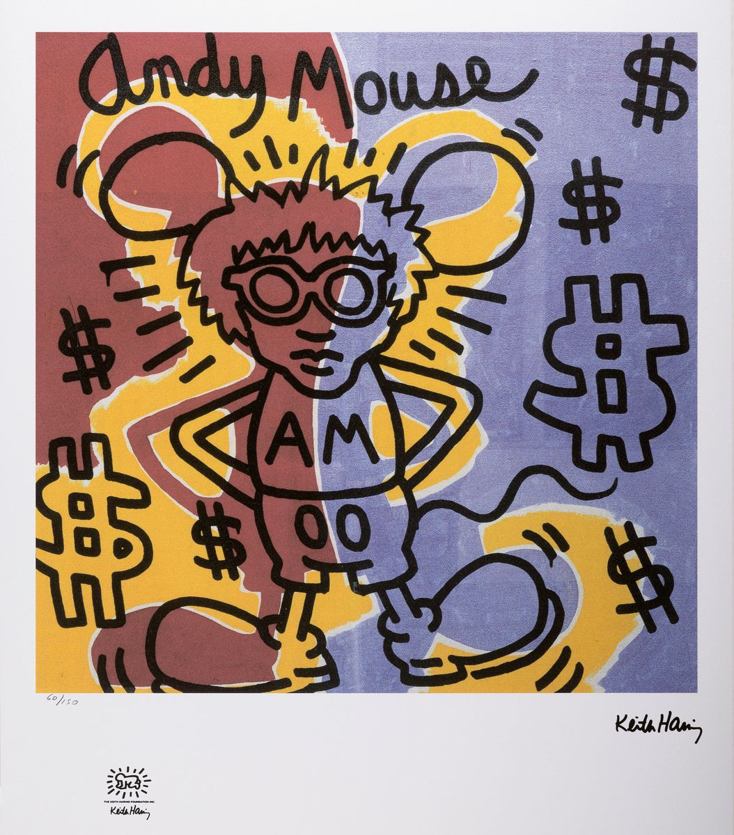 Nach Keith Haring (1958-1990), Lithographie,"Andy Mouse", Ed. 60/150, handnummeriert, Steinsignatur, Prägestempel Keith Haring Foundation, ...
