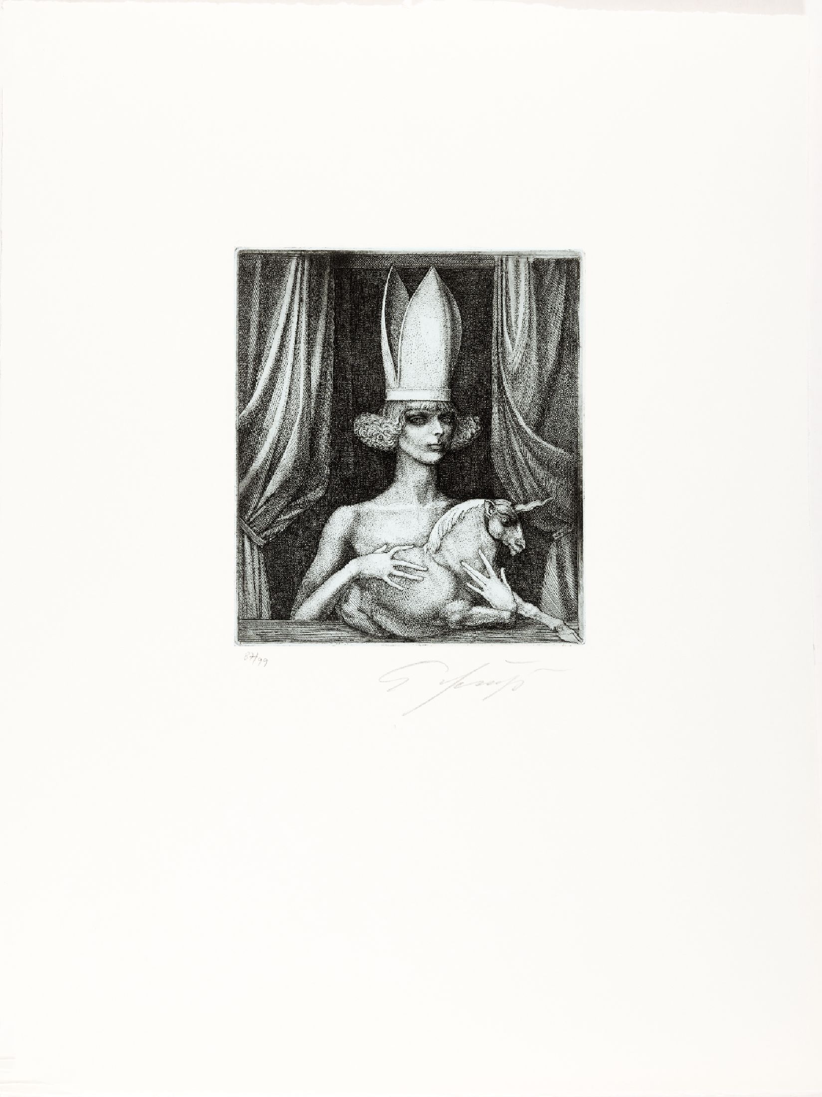 Detail a: Ernst Fuchs, 1930-2015, "Sechzehn und eins",Mappe mit 12 (von 17) Aquatinta-Radierungen, Edition Volker Huber 1976, alle handsign. und num. ...