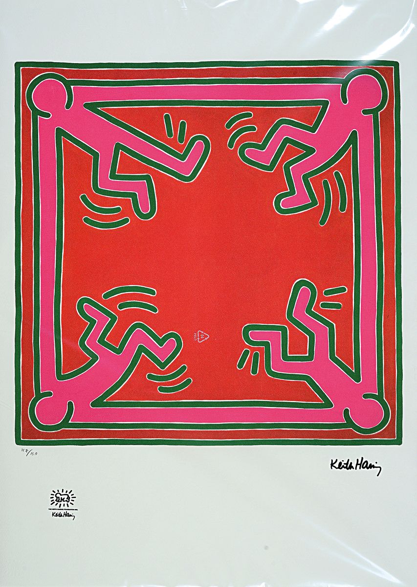 Nach Keith Haring (1958-1990), Lithographie,Figuren im Quadrat, Ed. 117/150, hand-nummeriert, Steinsignatur, Prägestempel Keith Haring Foundation, ...