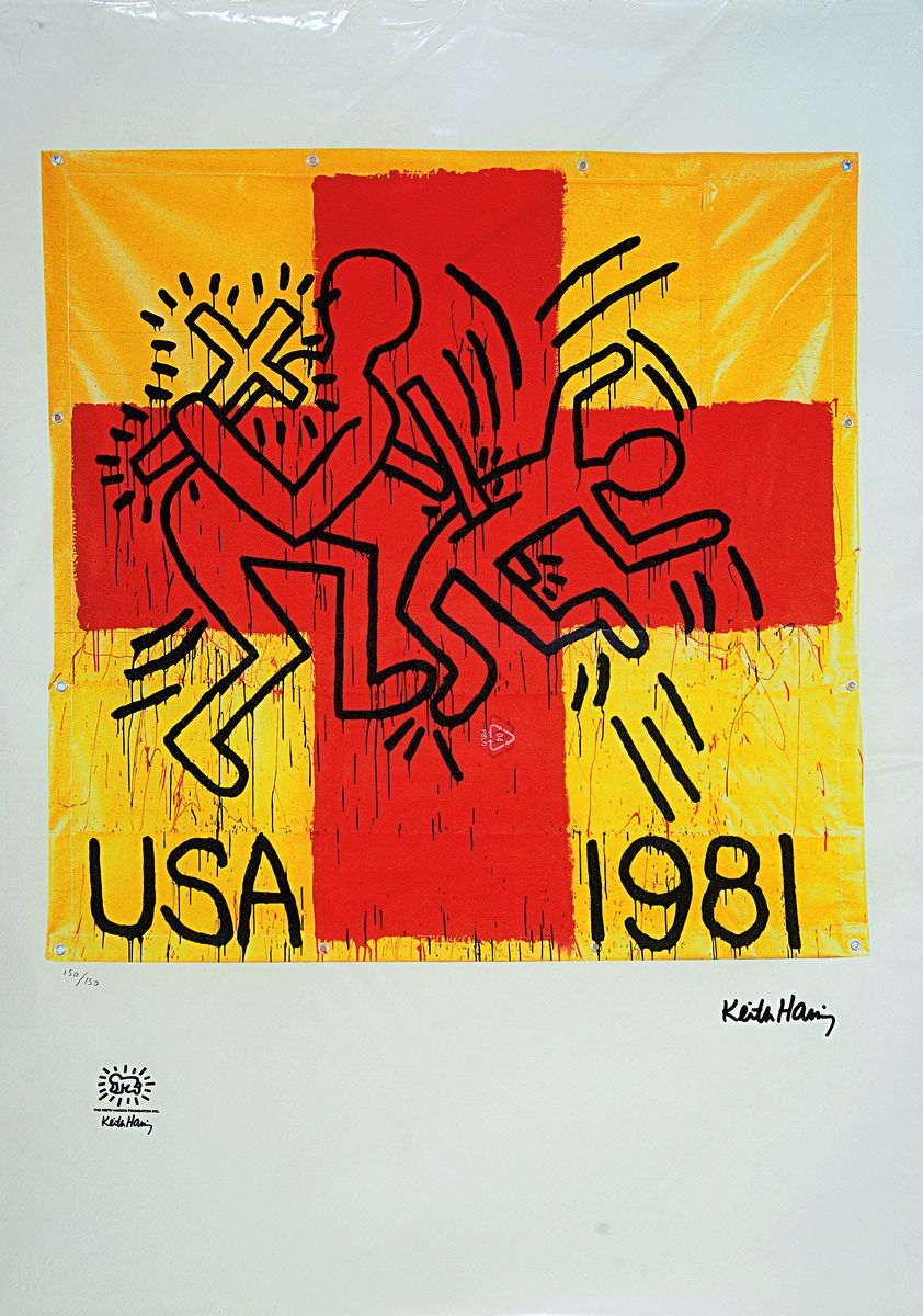 Nach Keith Haring (1958-1990), Lithographie,"USA 1981", Ed. 150/150, hand-nummeriert, Steinsignatur, Prägestempel Keith Haring Foundation, ...