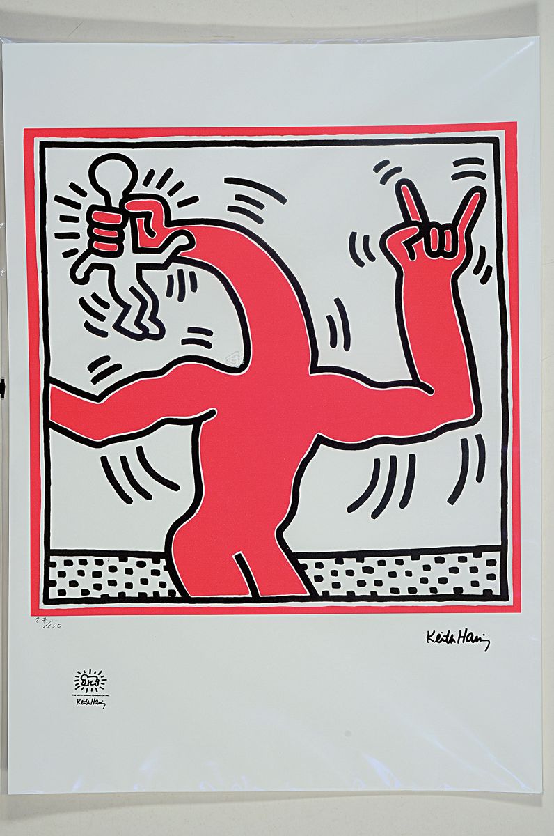 Nach Keith Haring (1958-1990), Lithographie,ohne Titel, Ed. 27/150, hand-nummeriert, Steinsignatur, Prägestempel Keith Haring Foundation, ungerahmt, ...