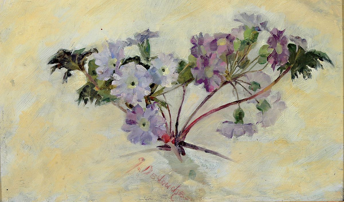 Johanna von Destouches, 1869-1956 München, Blumenstillleben, Öl/Holz, signiert,, ca. 20 x32 cm, Rahmen ca. 35 x 47.5 cm